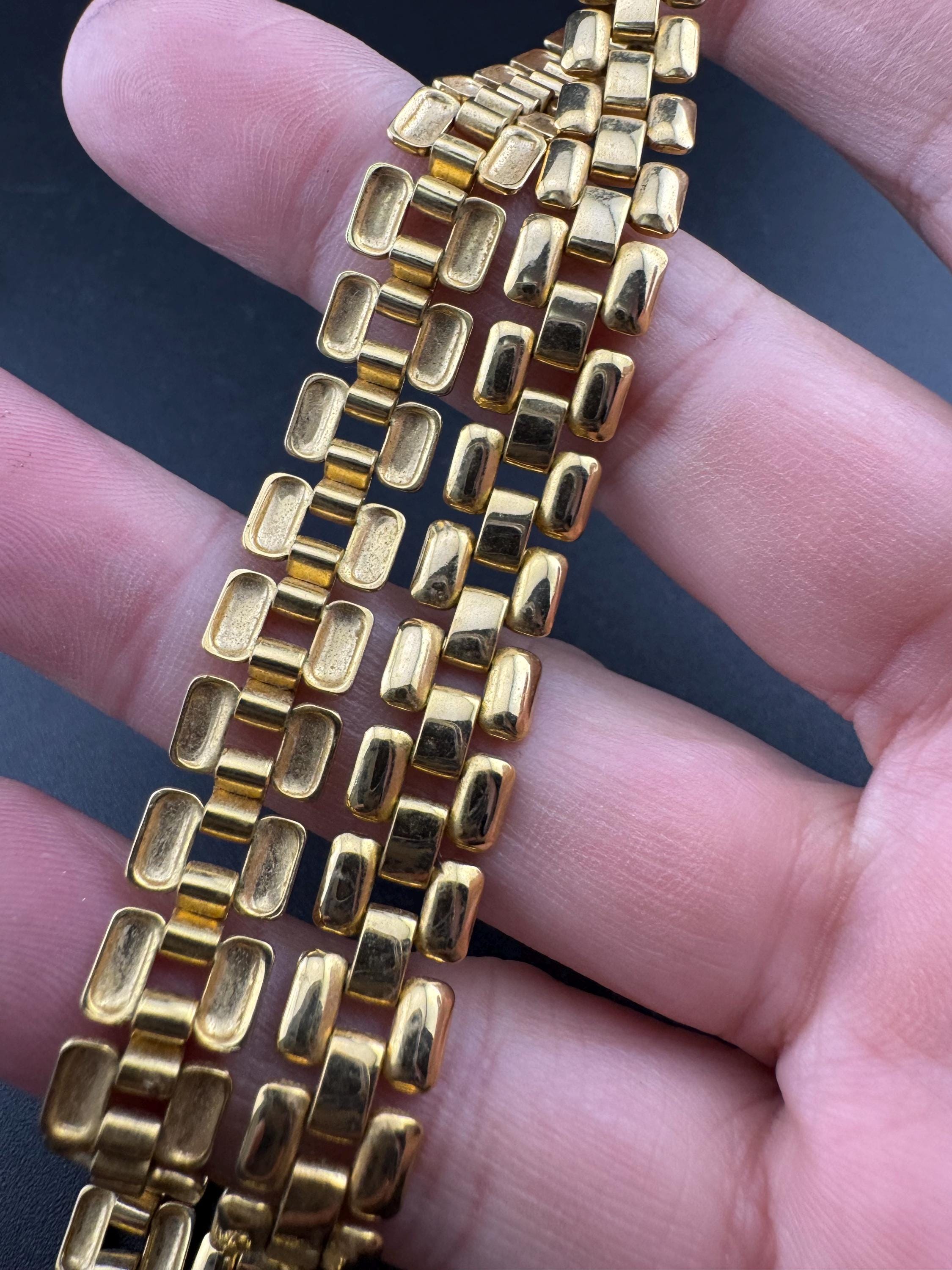 Retro 1980s slim panther link gold tone choker necklace