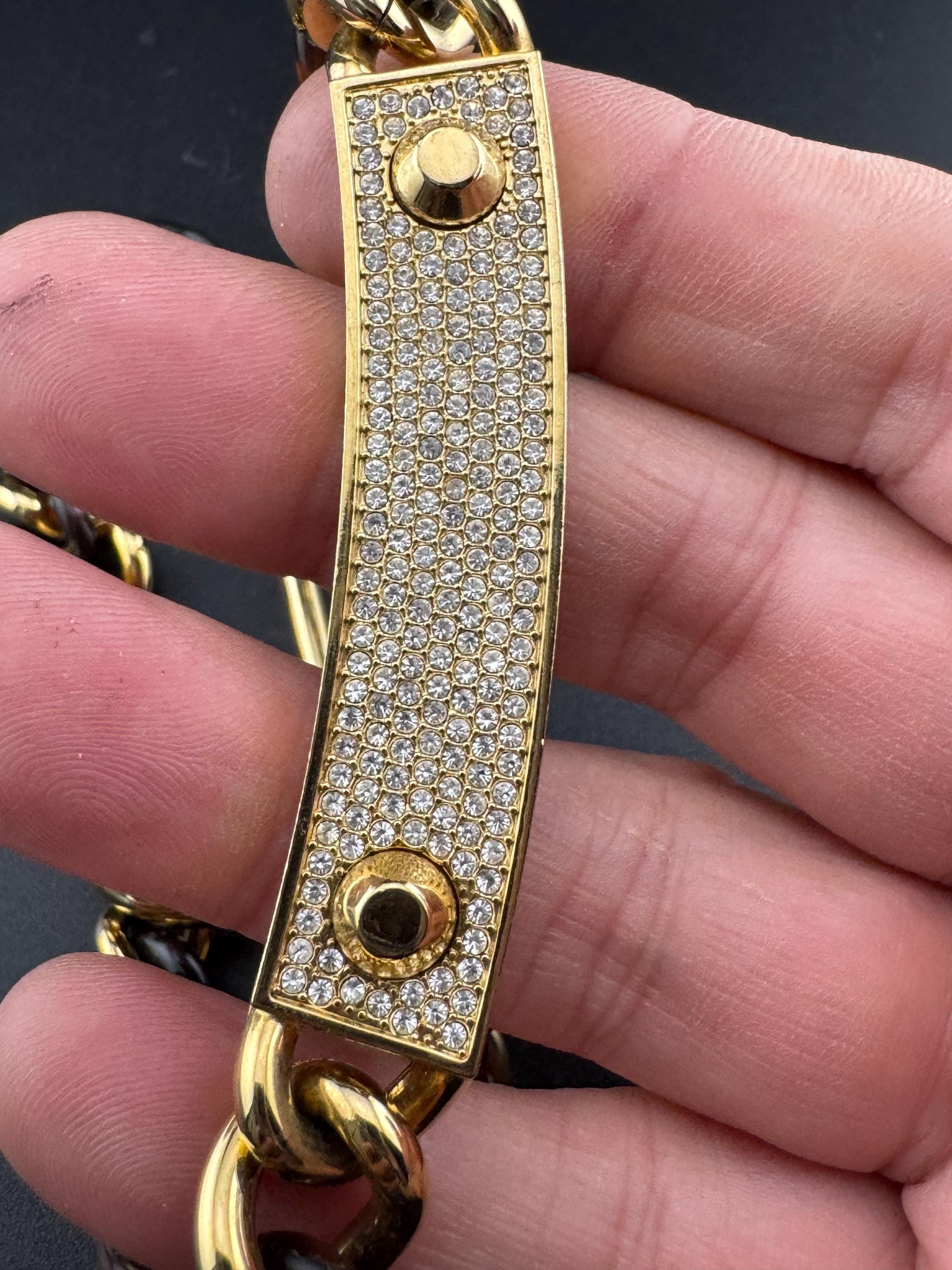 retro 90s Michael kors brown faux tortoiseshell gold tone pave crystal set choker necklace reversible 45cm