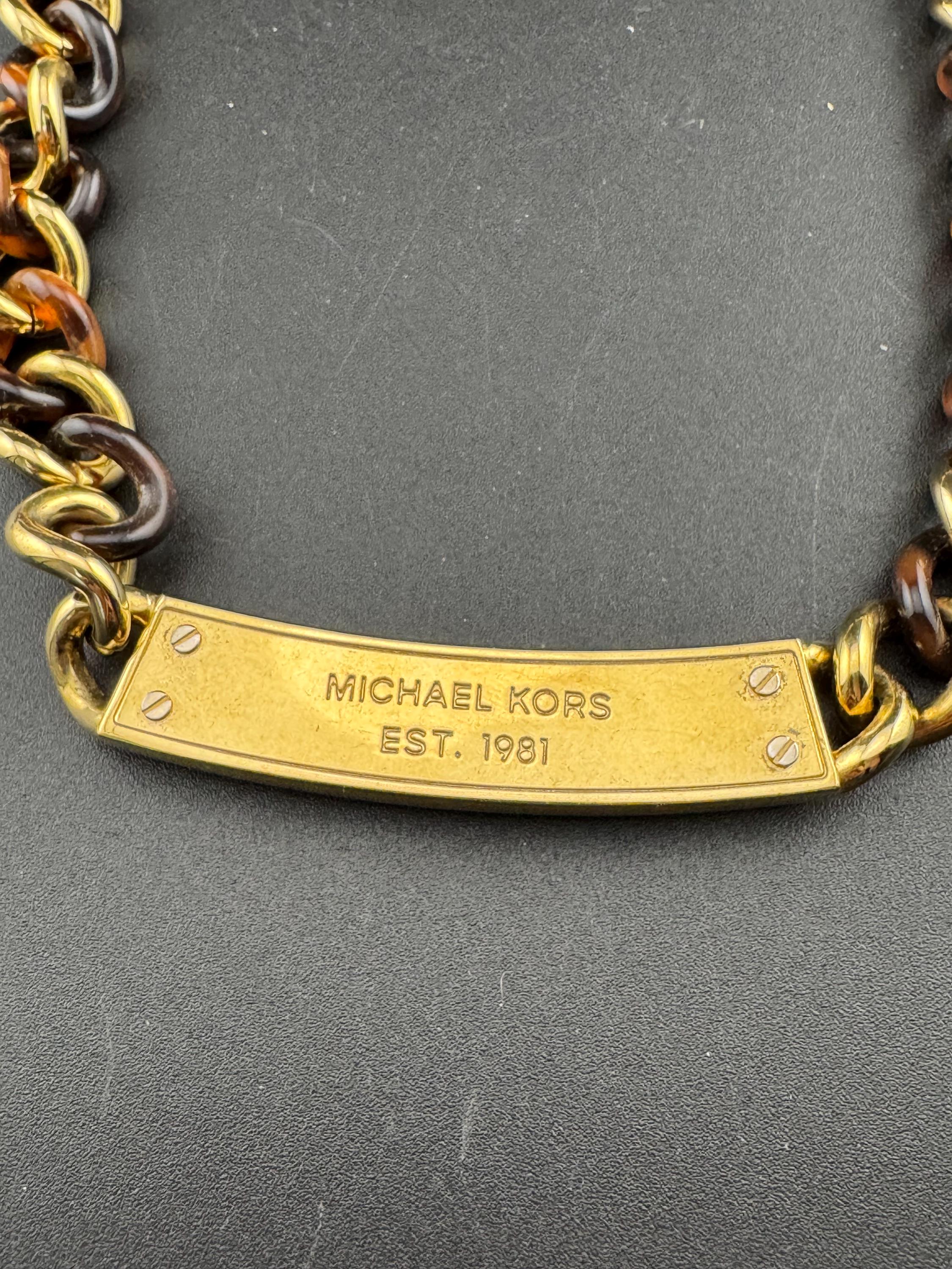 retro 90s Michael kors brown faux tortoiseshell gold tone pave crystal set choker necklace reversible 45cm