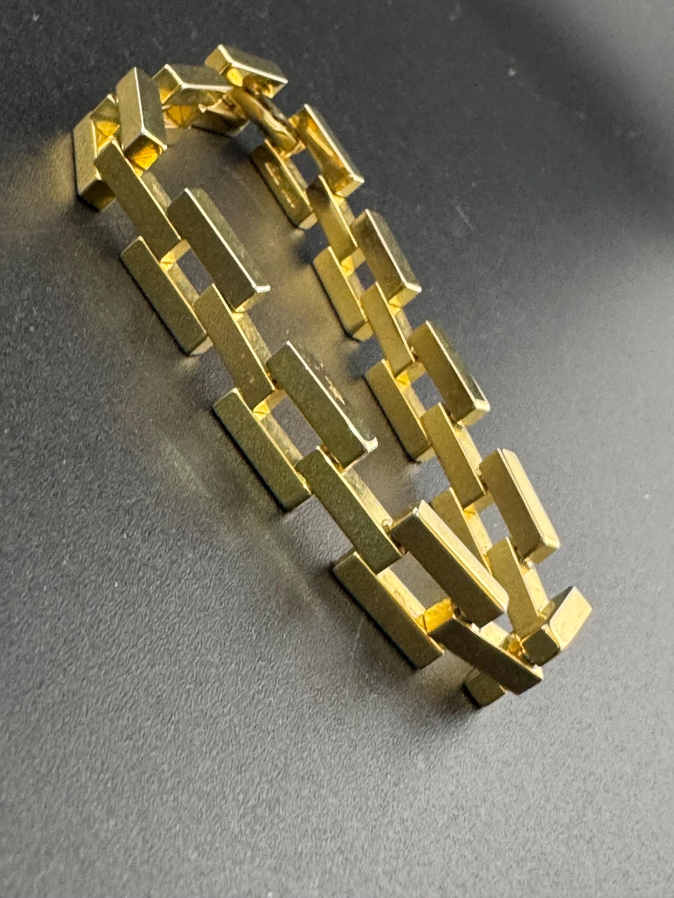 18k RGF gold tone geometric panther brick chain link bracelet 19.5cm