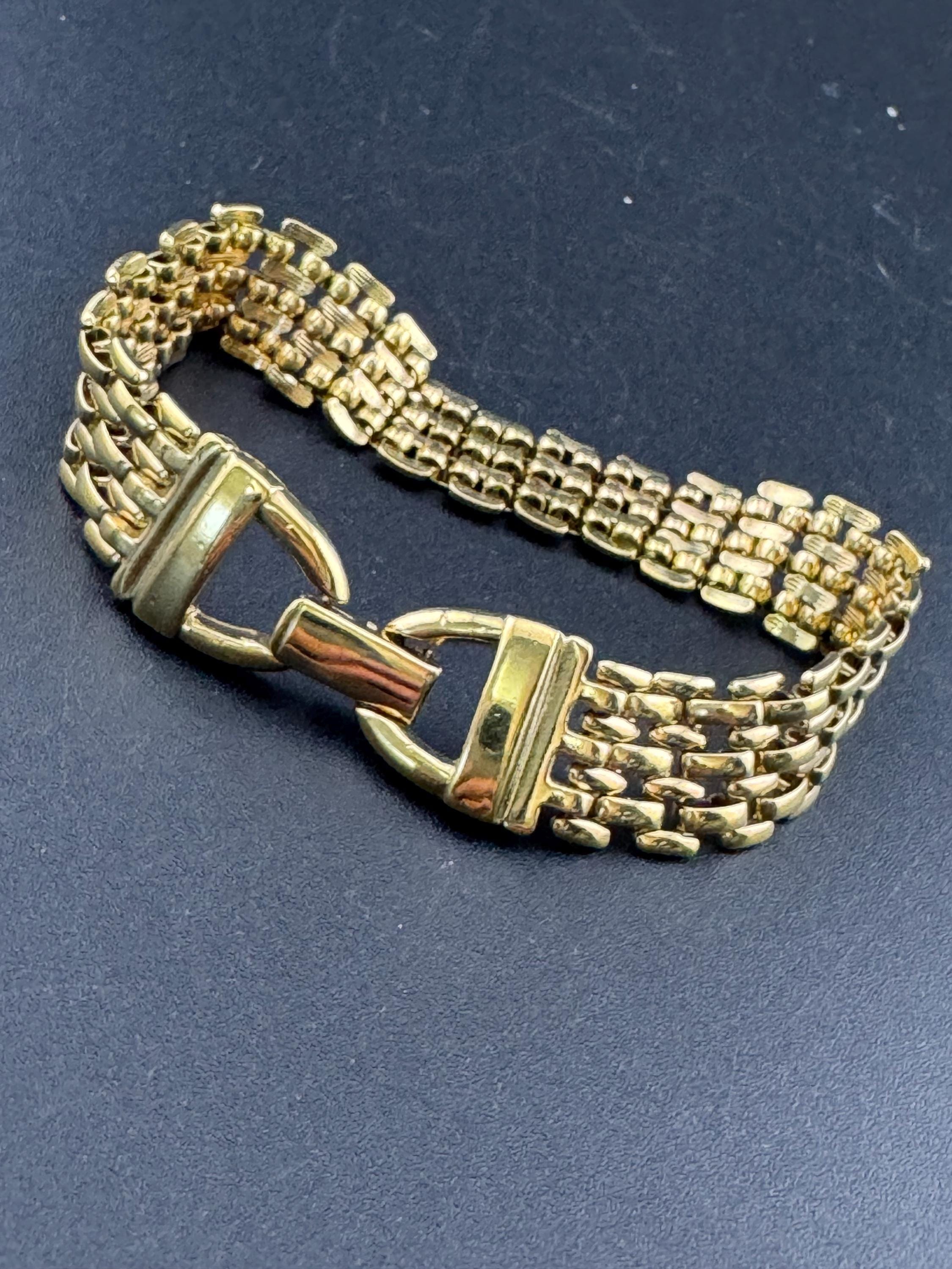 Retro 1980s gold tone plain simple panther brick chain link gold bracelet 19.5cm x 14mm