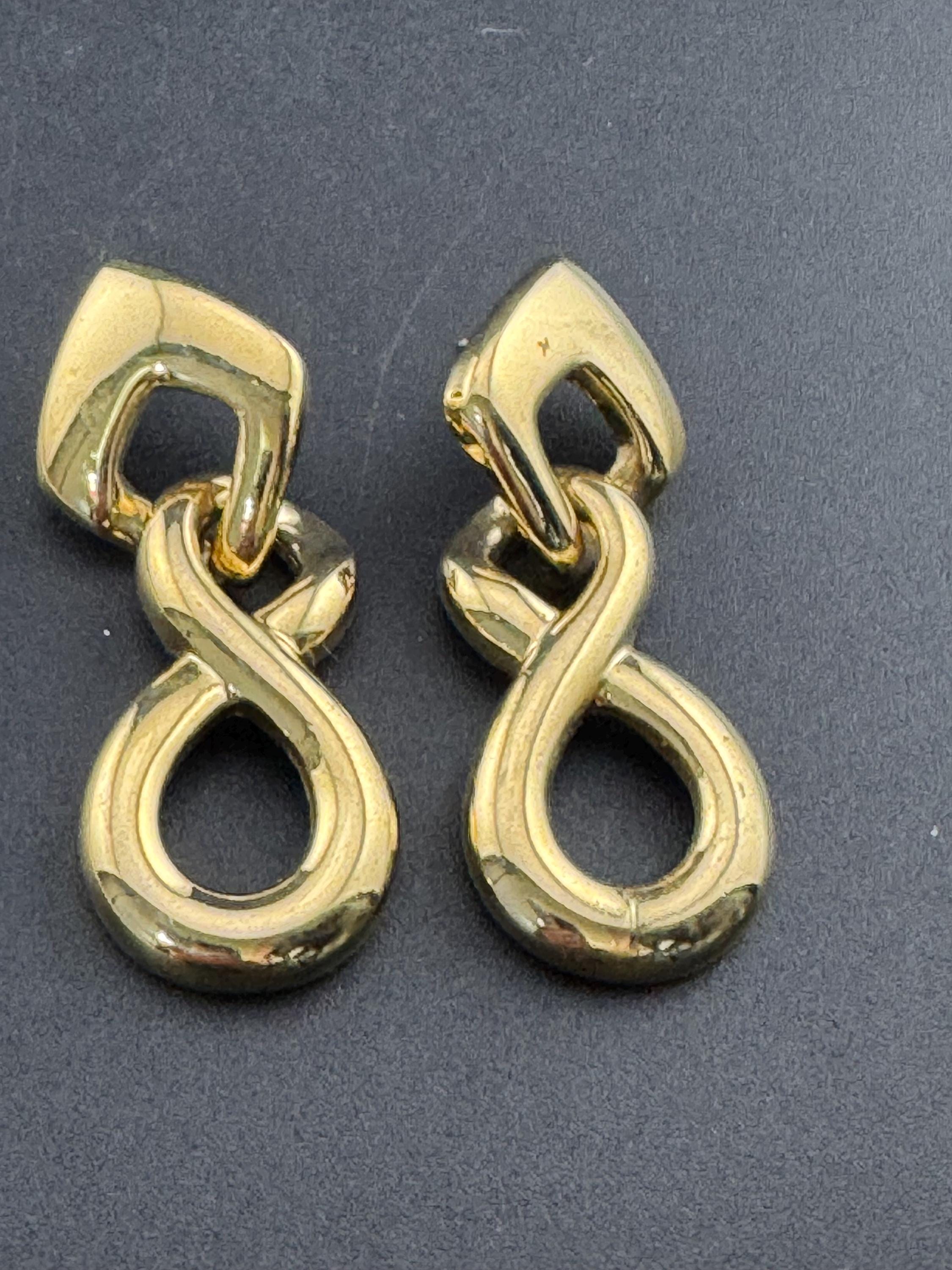 Vintage gold tone 1980s long drop door knocker earrings for pierced ears