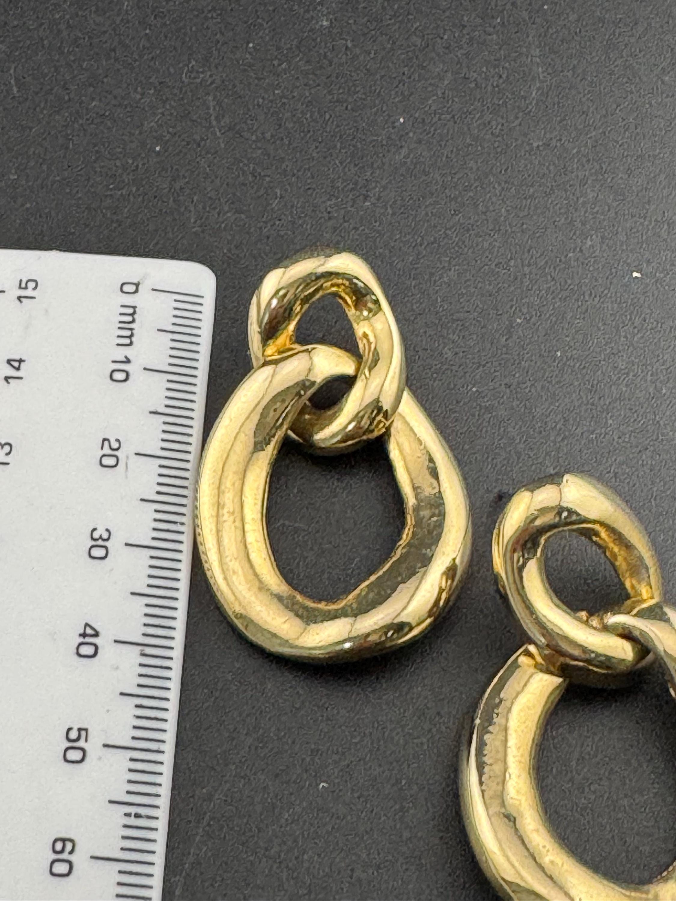 Vintage gold tone 1980s long drop curb chain link door knocker earrings for pierced ears