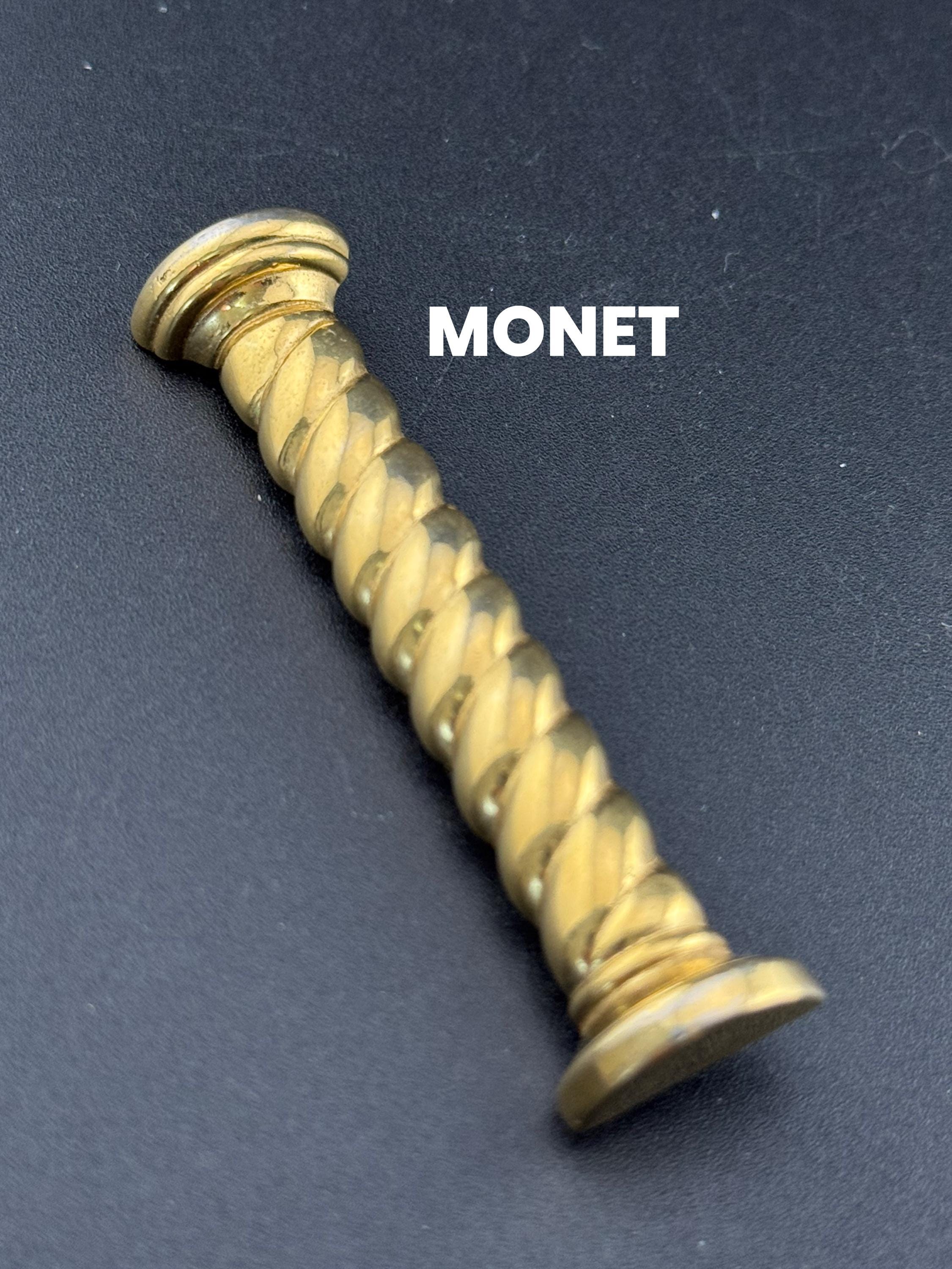 Signed MONET large gold tone rope twist column bar brooch 7cm