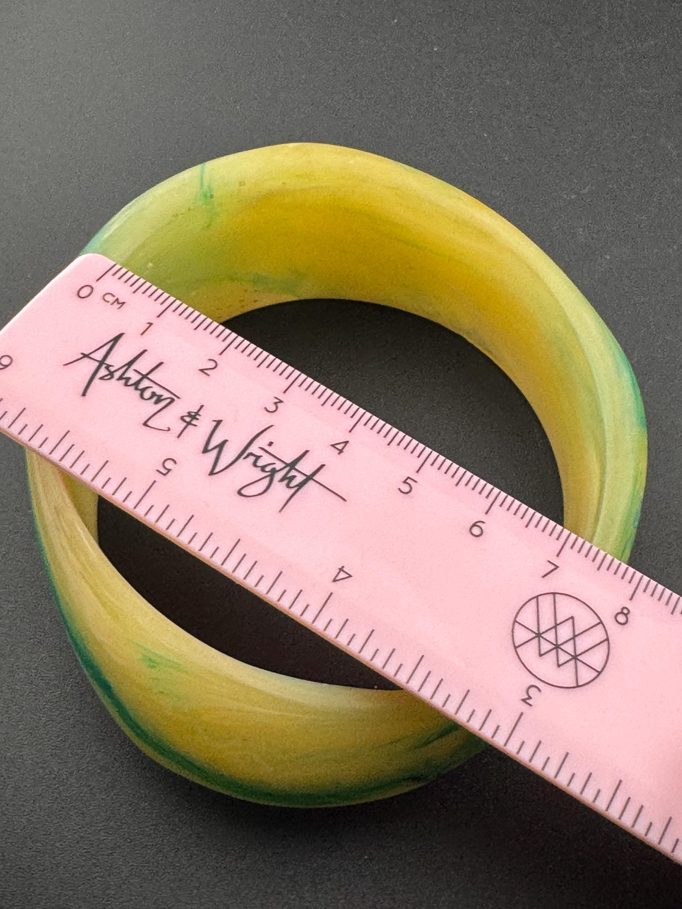 Vintage marbled light green plastic abstract wide cuff bangle bracelet