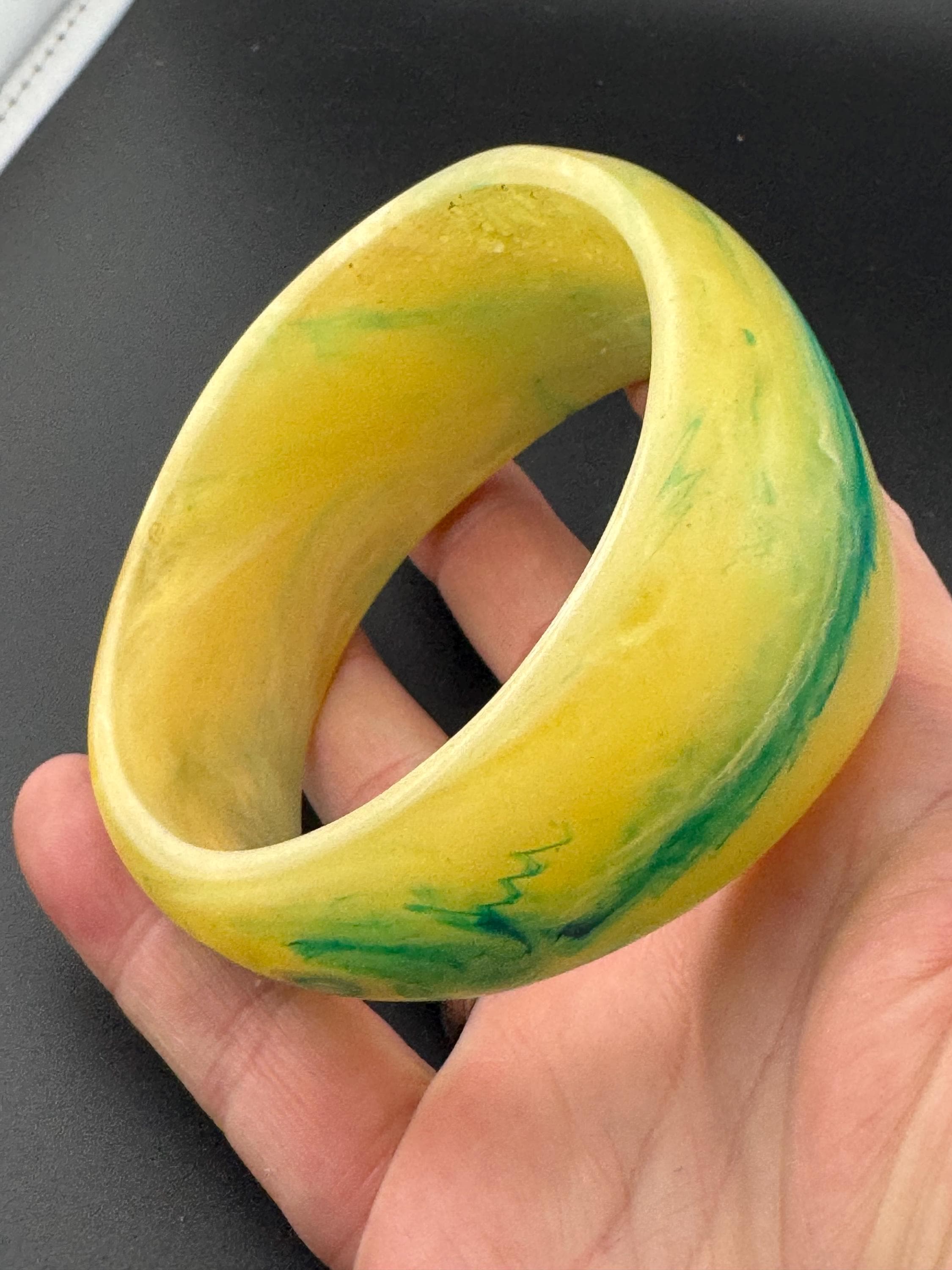 Vintage marbled light green plastic abstract wide cuff bangle bracelet