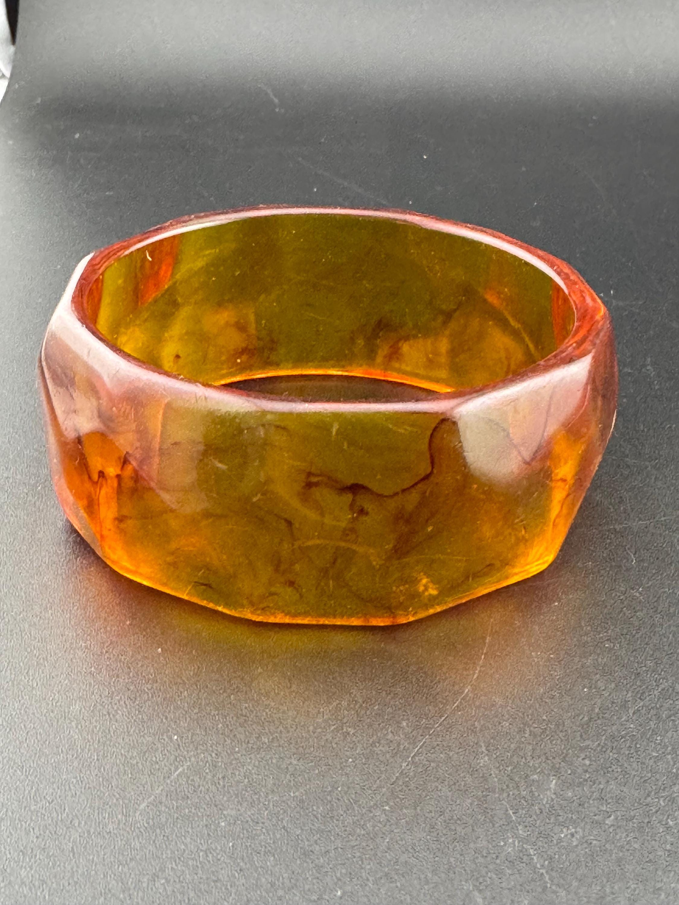Brown orange clear bangle, vintage chunky oversized abstract wide acrylic plastic bracelet