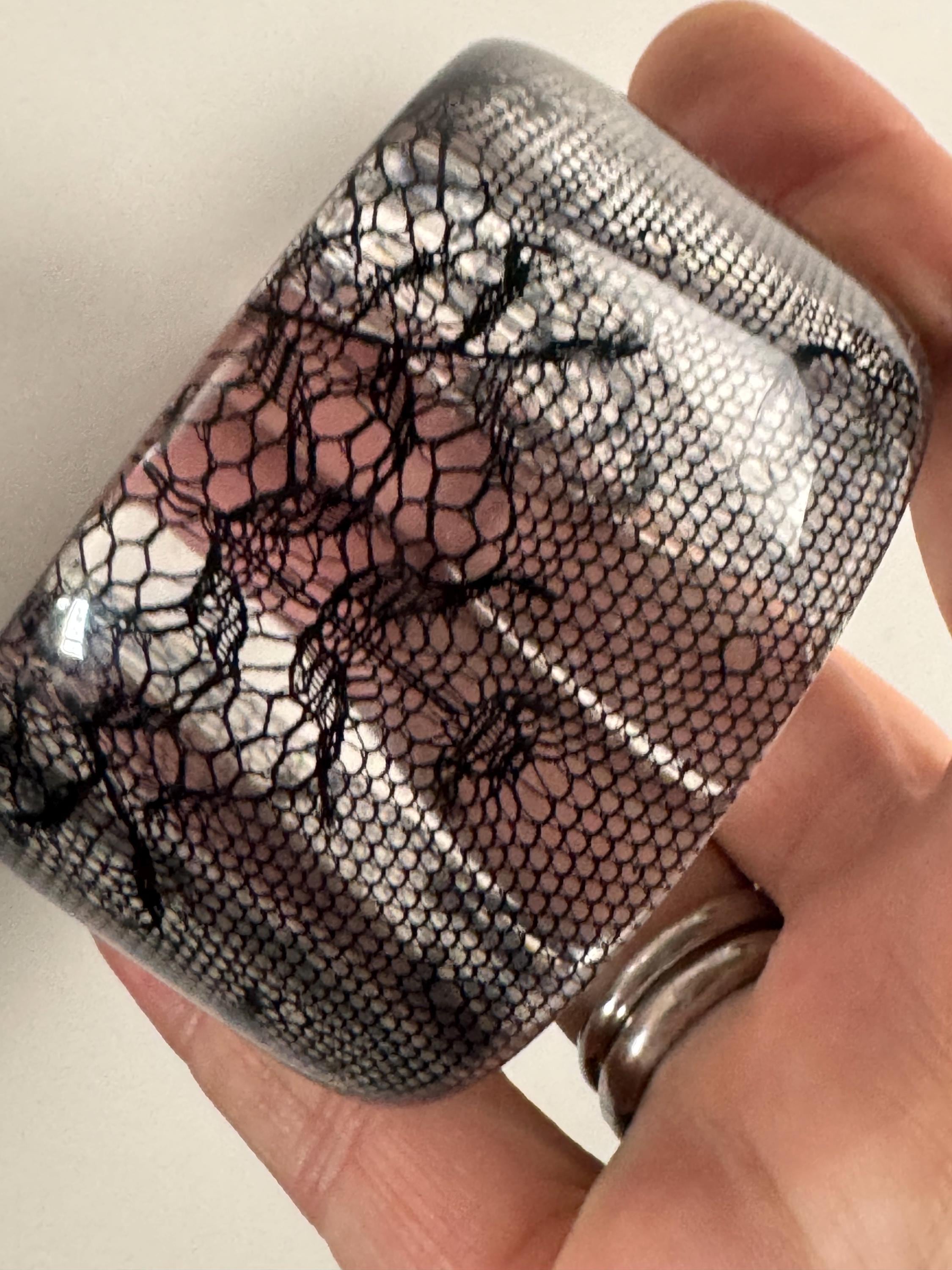 Italian designer FURLA black and clear plastic lace wide cuff bangle bracelet