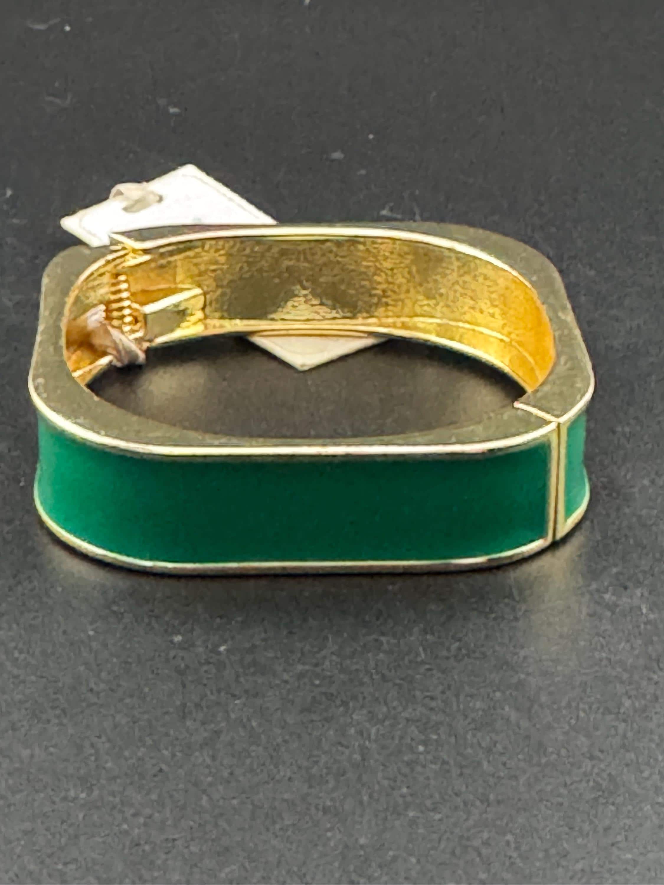Retro Laura  Ashley Green Enamel square clamper Bangle with tags gold tone
