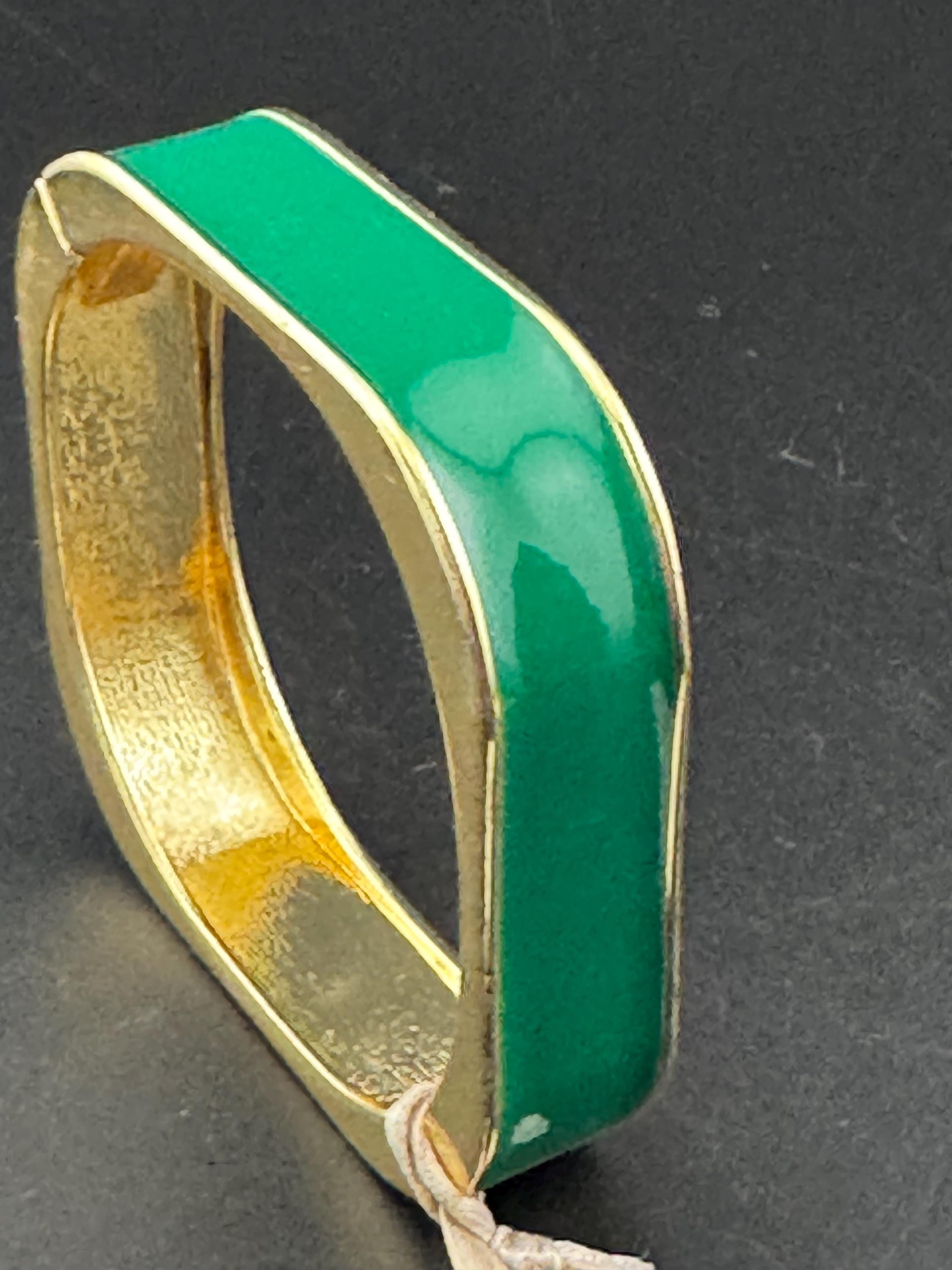 Retro Laura  Ashley Green Enamel square clamper Bangle with tags gold tone