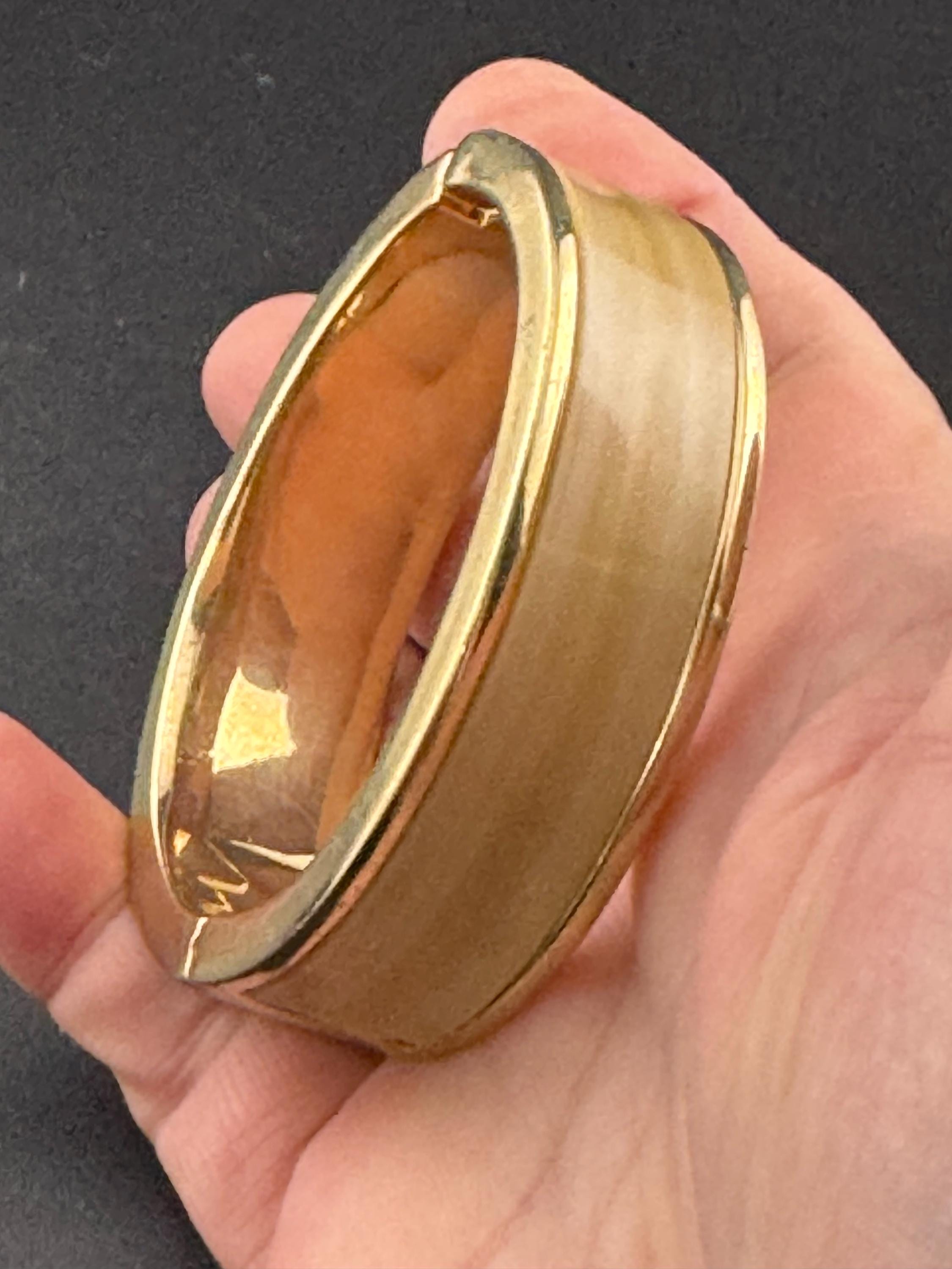 As found Signed Monet beige brown neutral Enamel oval clamper Bangle