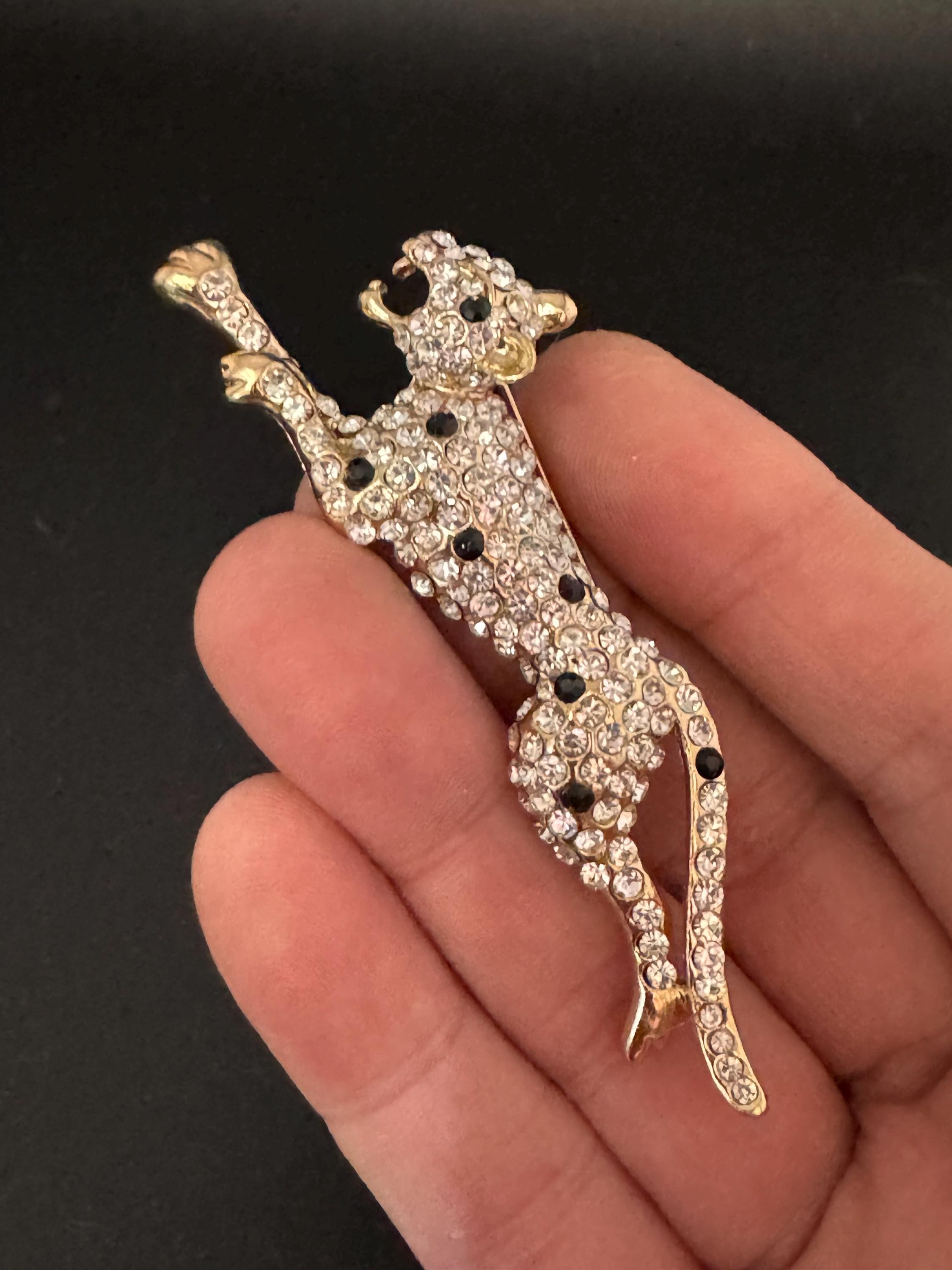 Black and White clear rhinestone diamanté Big Cat leopard brooch, gold tone