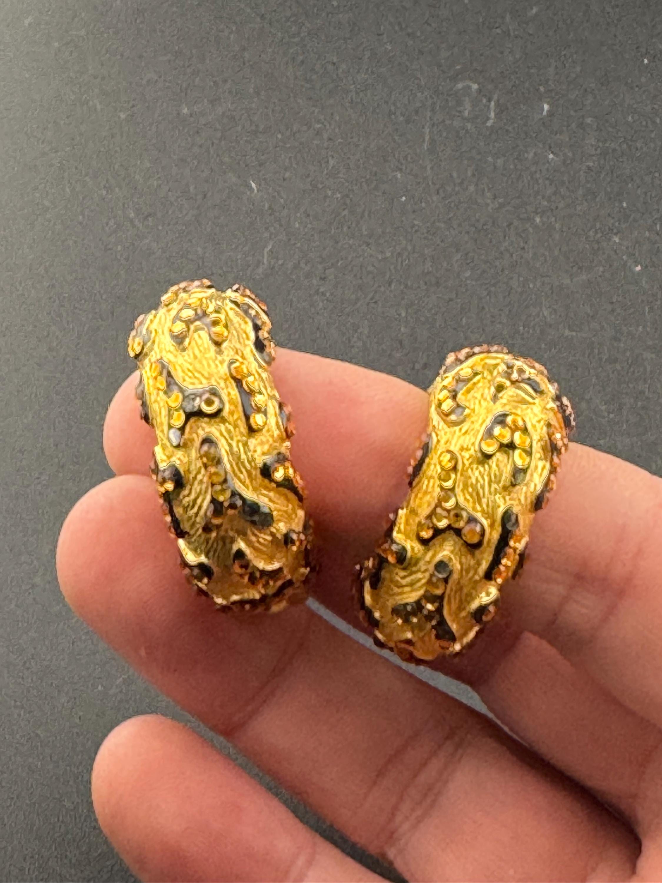 Retro Matt gold tone leopard print crystal diamanté half hoop clip on earrings