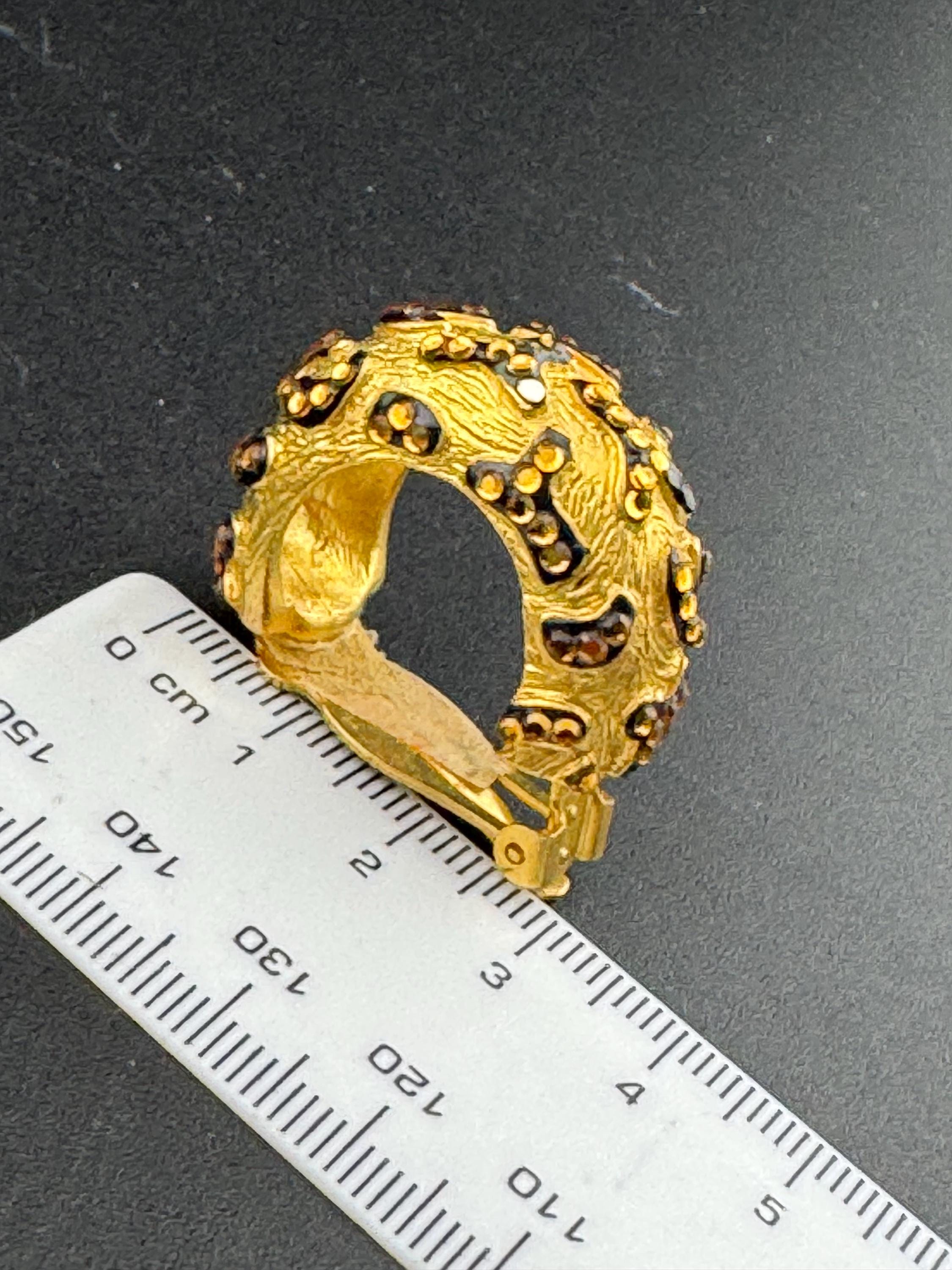 Retro Matt gold tone leopard print crystal diamanté half hoop clip on earrings