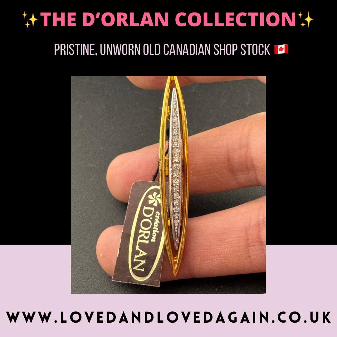 Vintage D’orlan Swarovski Crystal Bar Brooch: Triple Gold Plated, signed
