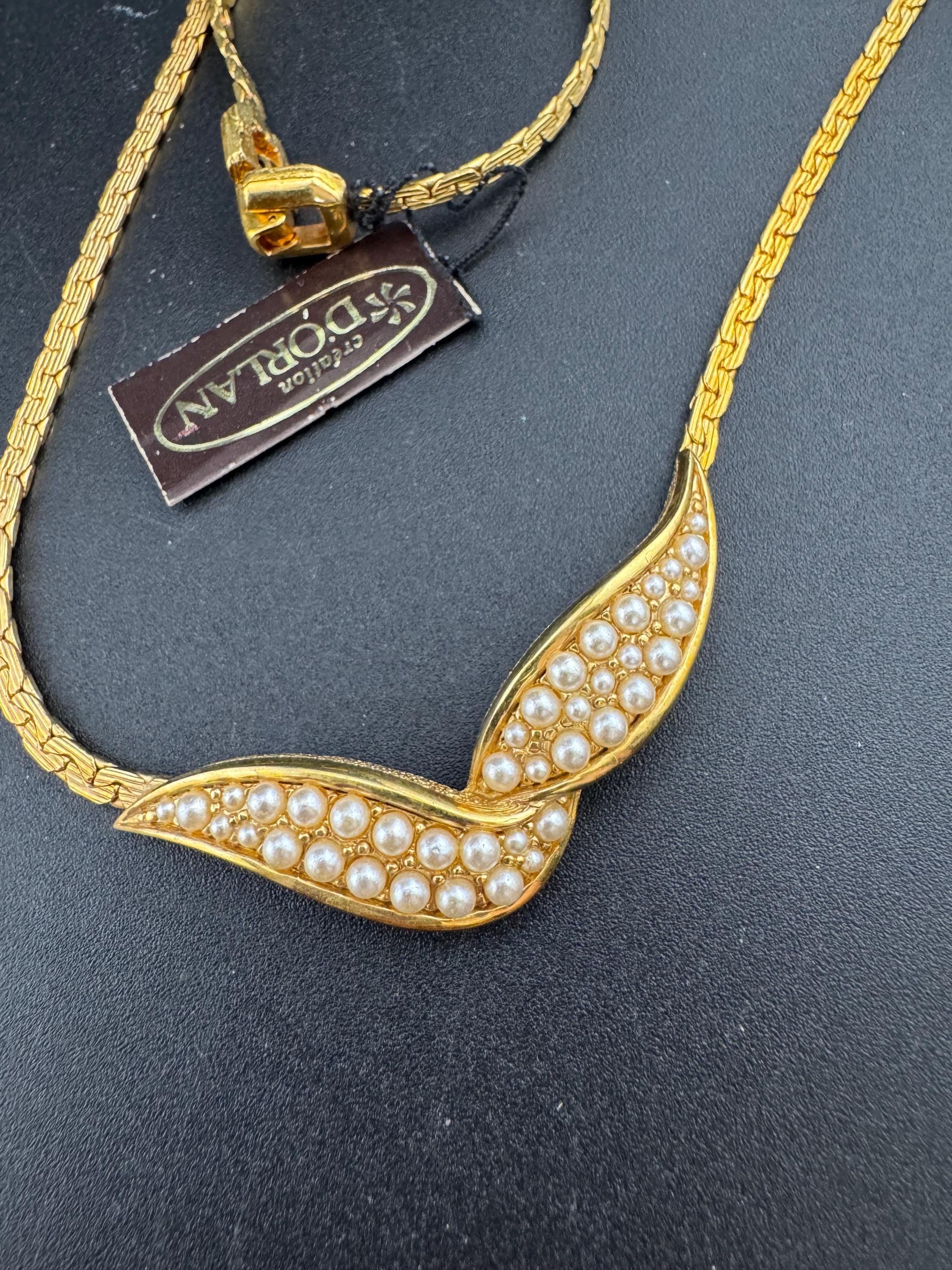 Vintage D’orlan Canada designer 22ct triple gold plated and faux seed pearl chain necklace 63cm
