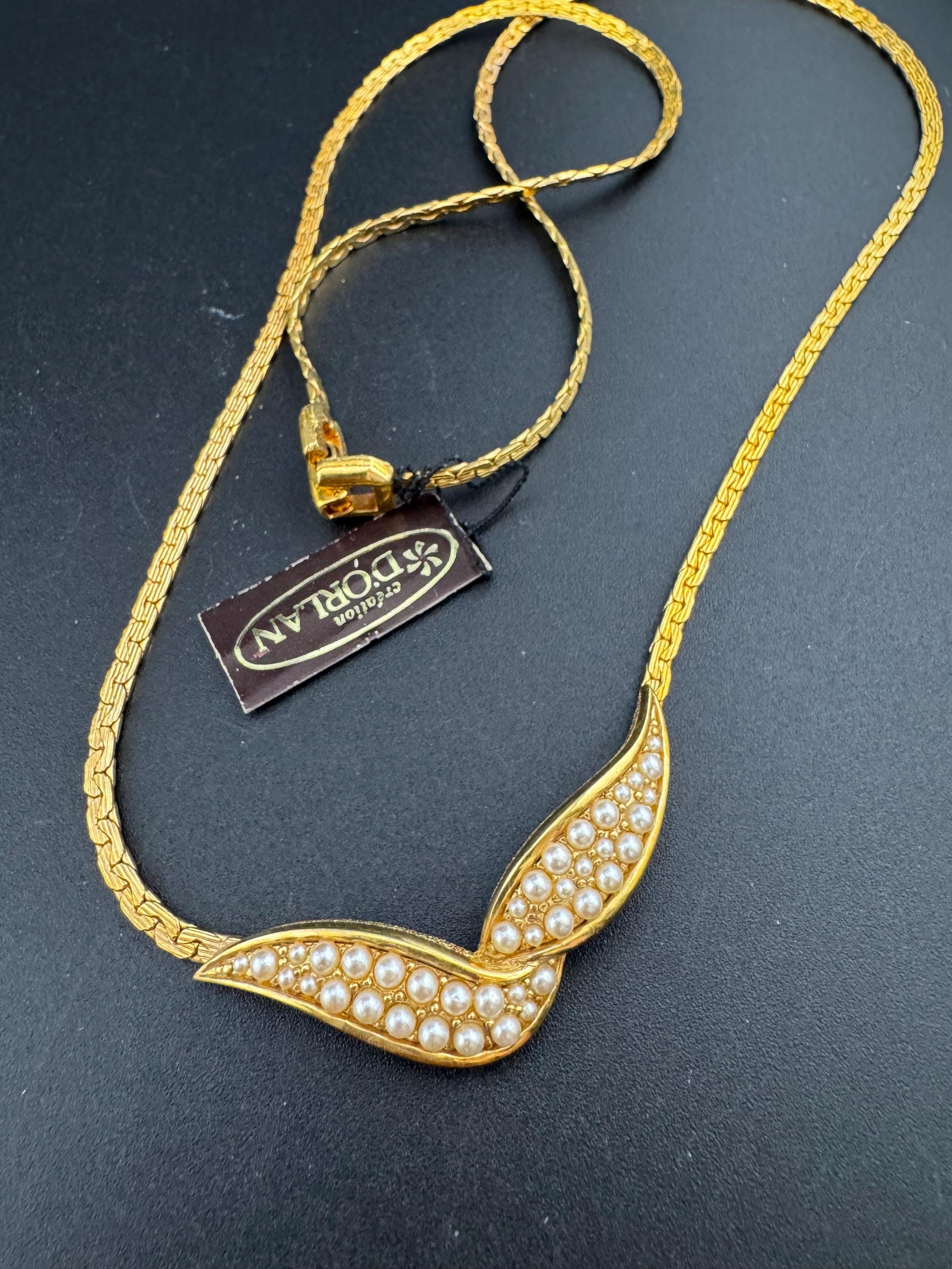 Vintage D’orlan Canada designer 22ct triple gold plated and faux seed pearl chain necklace 63cm