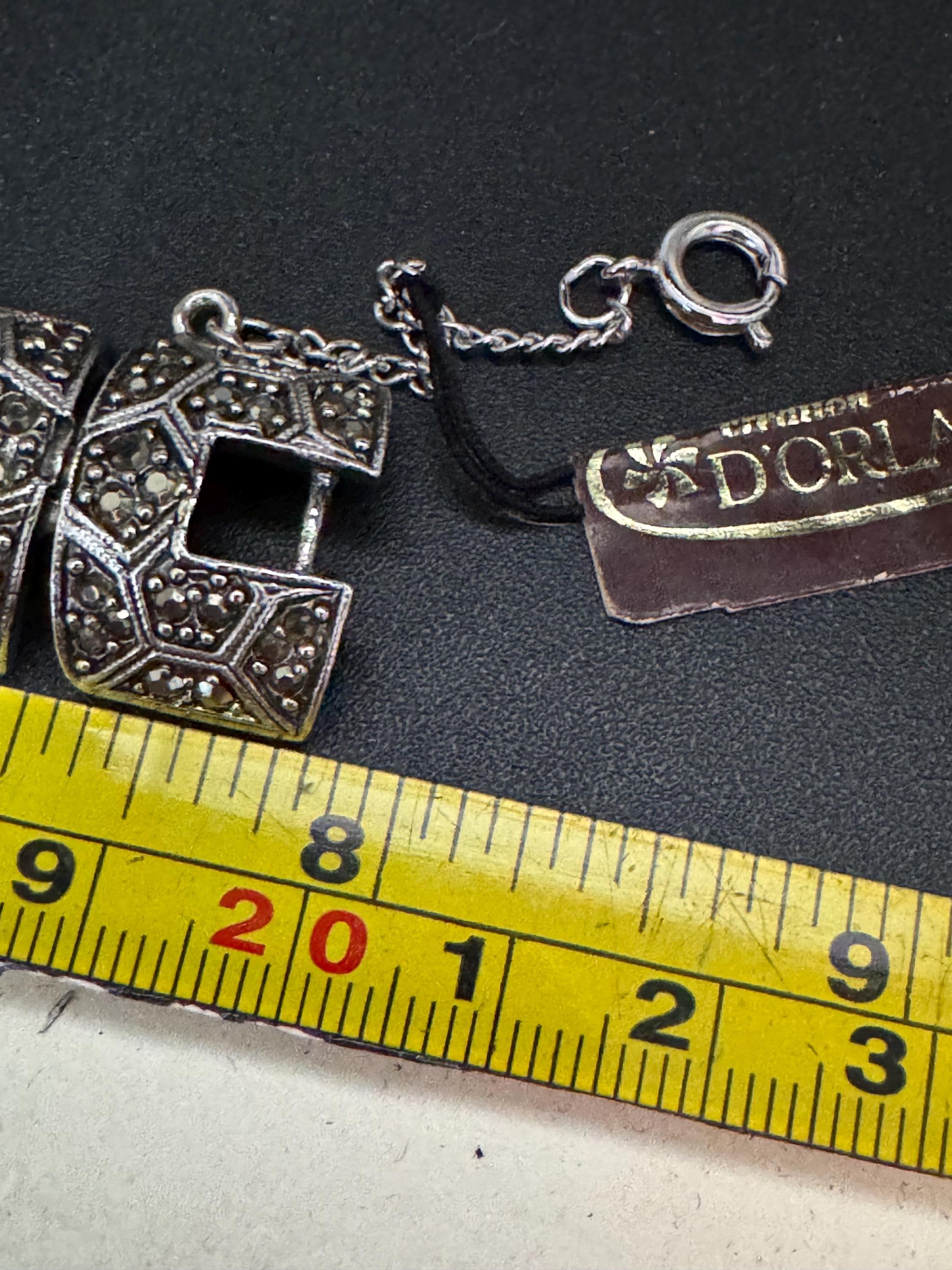 Vintage D’orlan Canada designer  rhodium silver plated and marcasite wide panel link bracelet 20cm x 2cm