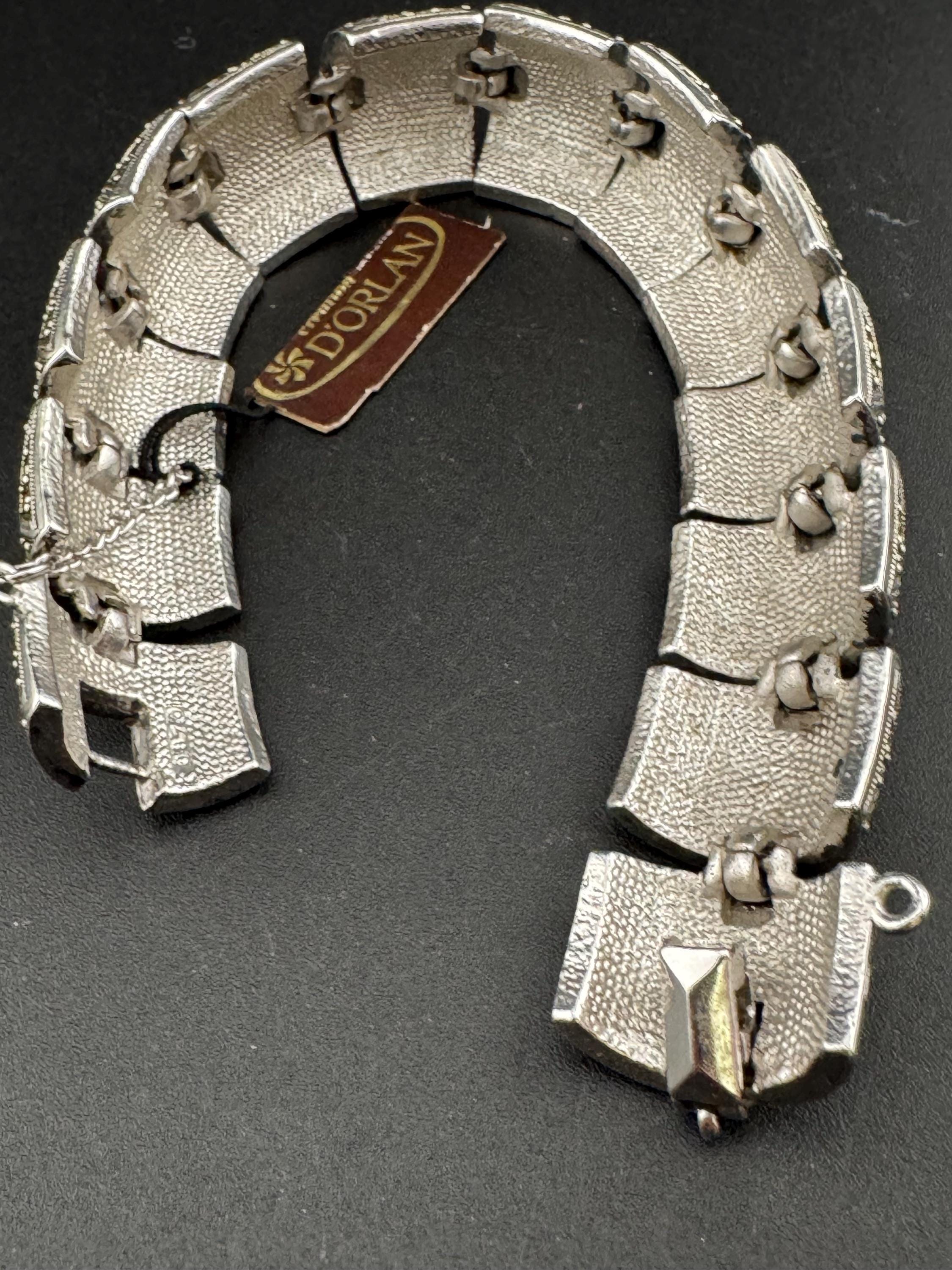 Vintage D’orlan Canada designer  rhodium silver plated and marcasite wide panel link bracelet 20cm x 2cm