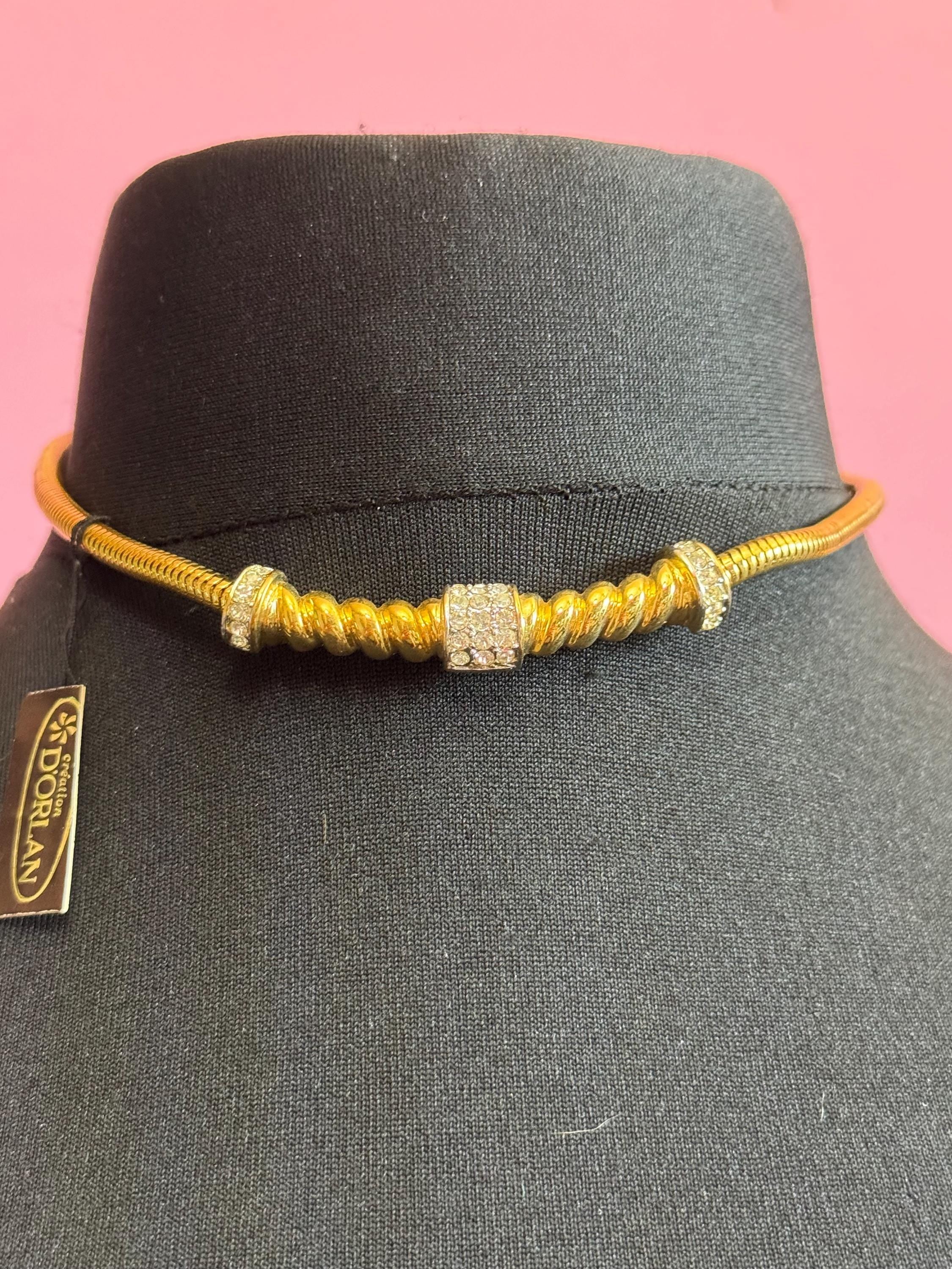 Vintage D’orlan Canada designer 22ct triple gold plated and  clear Swarovski Crystal choker chain necklace 41cm