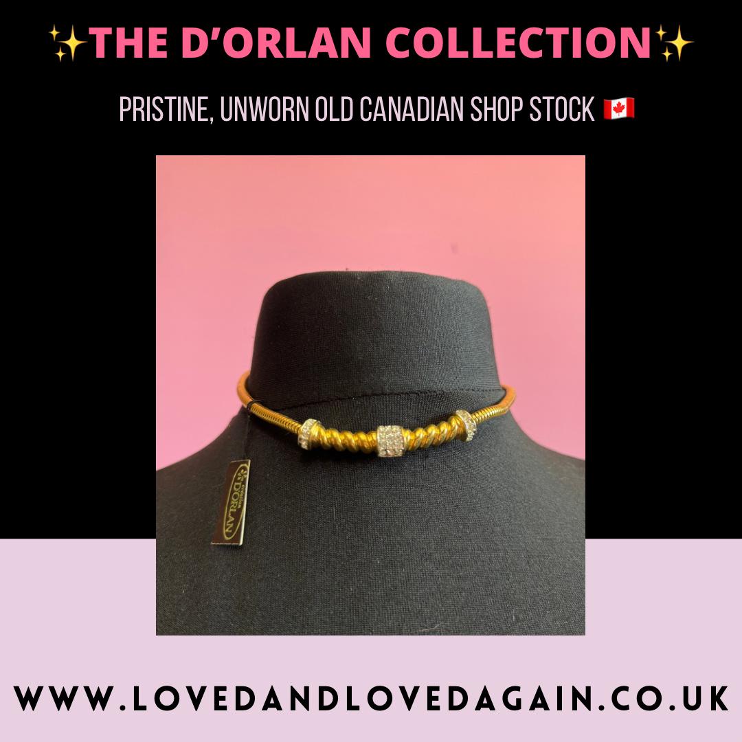 Vintage D’orlan Canada designer 22ct triple gold plated and  clear Swarovski Crystal choker chain necklace 41cm