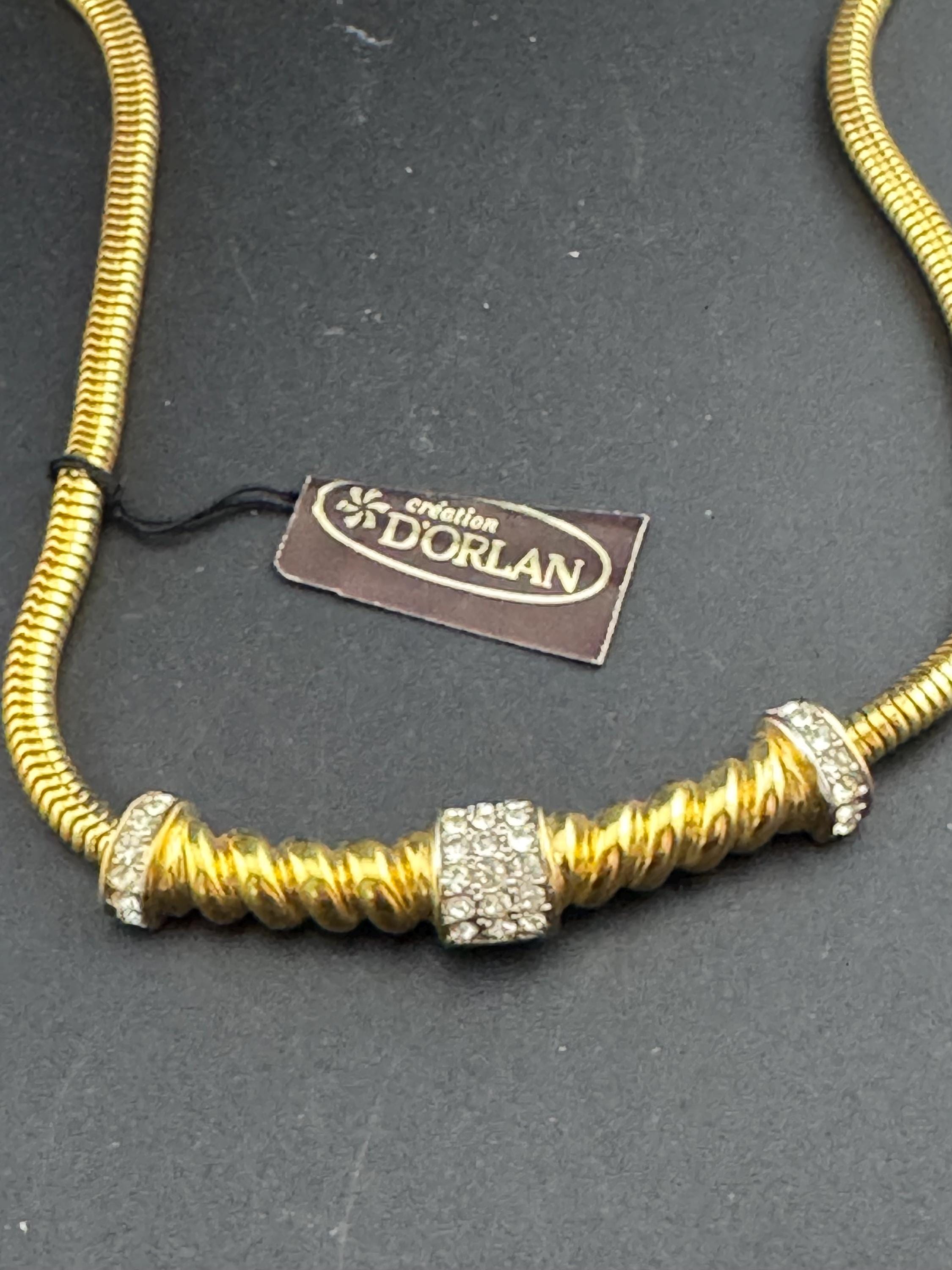 Vintage D’orlan Canada designer 22ct triple gold plated and  clear Swarovski Crystal choker chain necklace 41cm