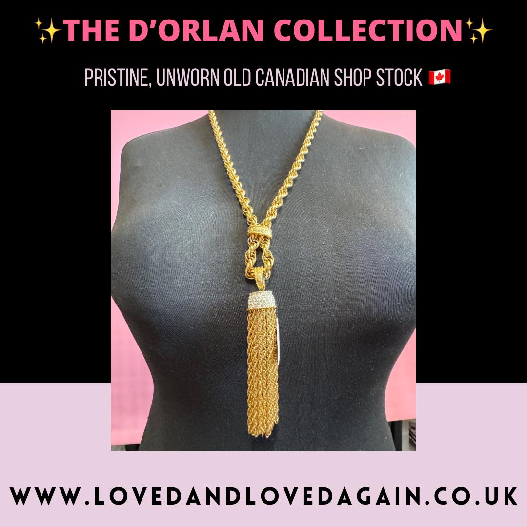 Vintage D’orlan Canada designer 22ct triple gold plated Swarovski Crystal chunky rope chain pendant tassel necklace 75cm