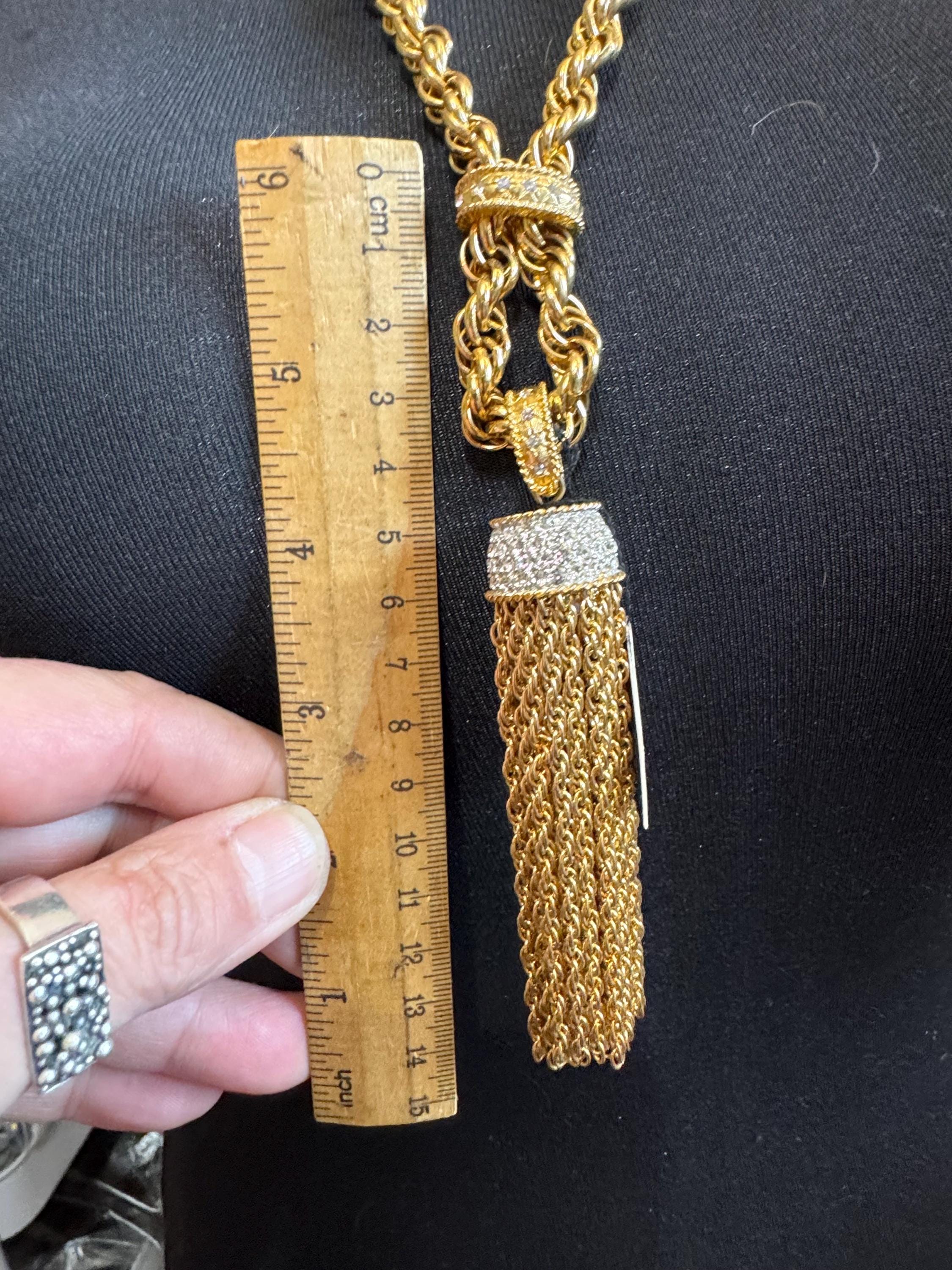 Vintage D’orlan Canada designer 22ct triple gold plated Swarovski Crystal chunky rope chain pendant tassel necklace 75cm