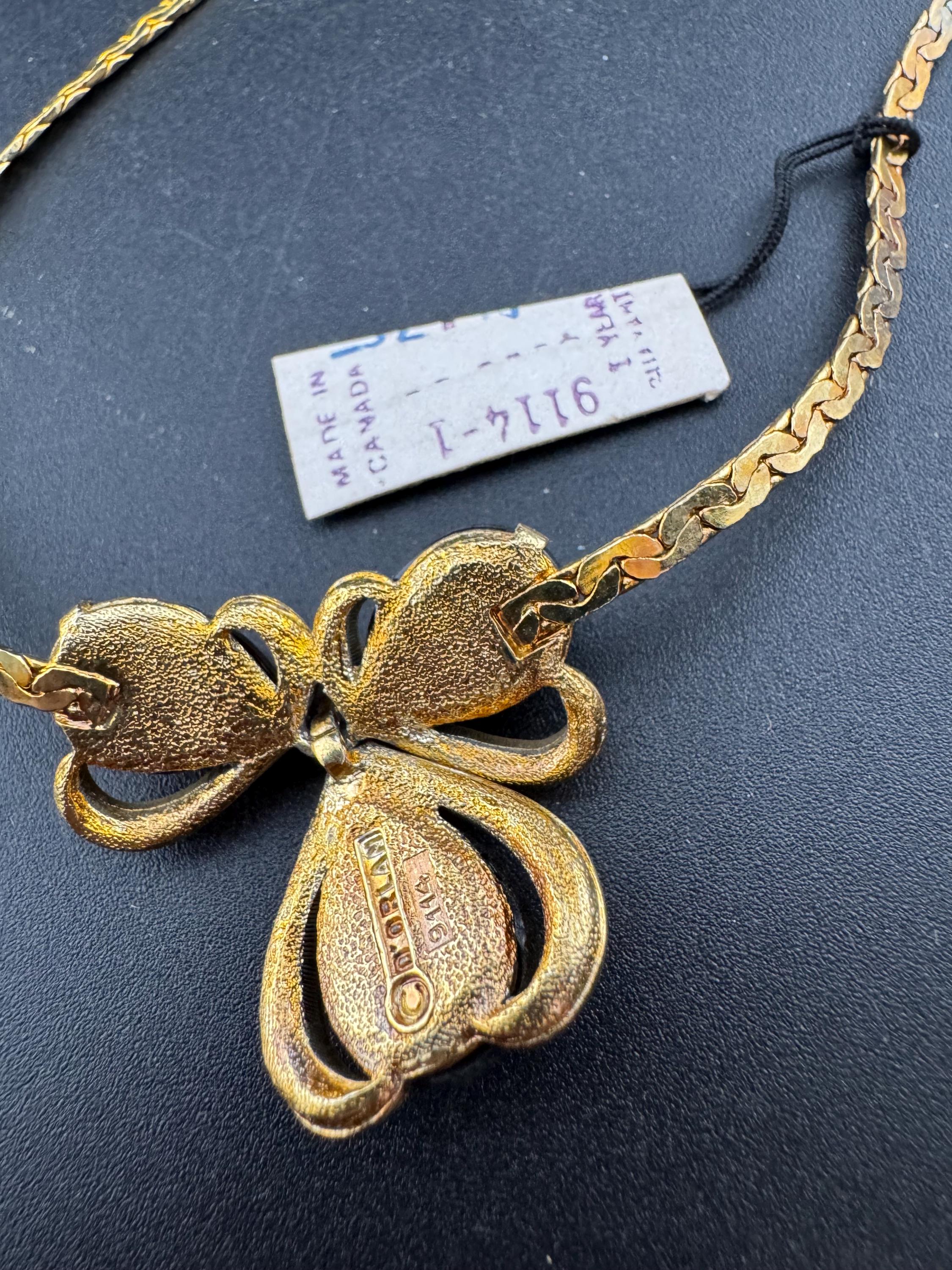Petite fit Vintage D’orlan Canada designer 22ct triple gold plated black cabochon enamel bow pendant choker necklace 40cm