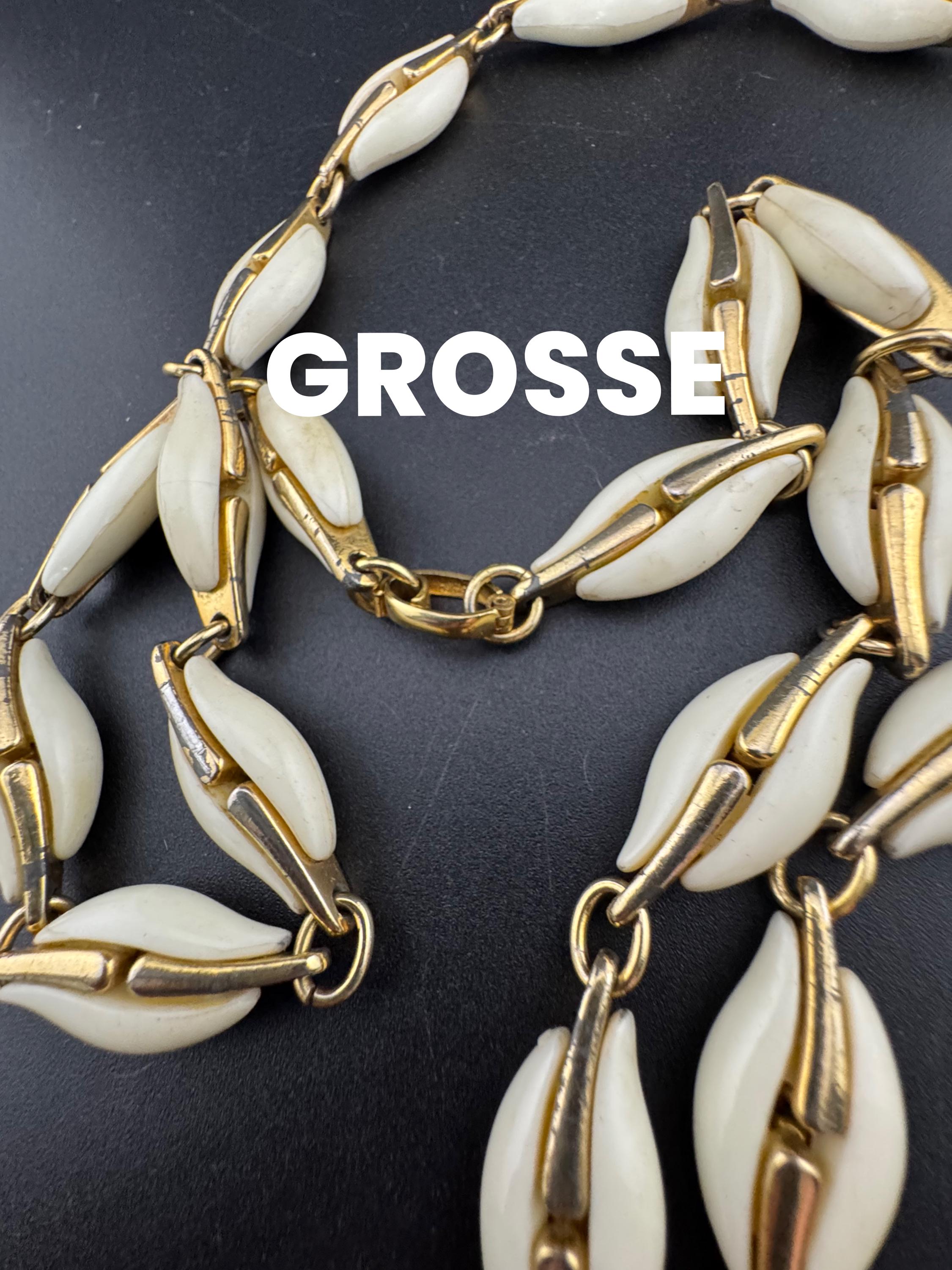 signed 1974 GROSSE Germany vintage  gold tone cream acrylic beaded necklace 81cm Christian Dior Designer