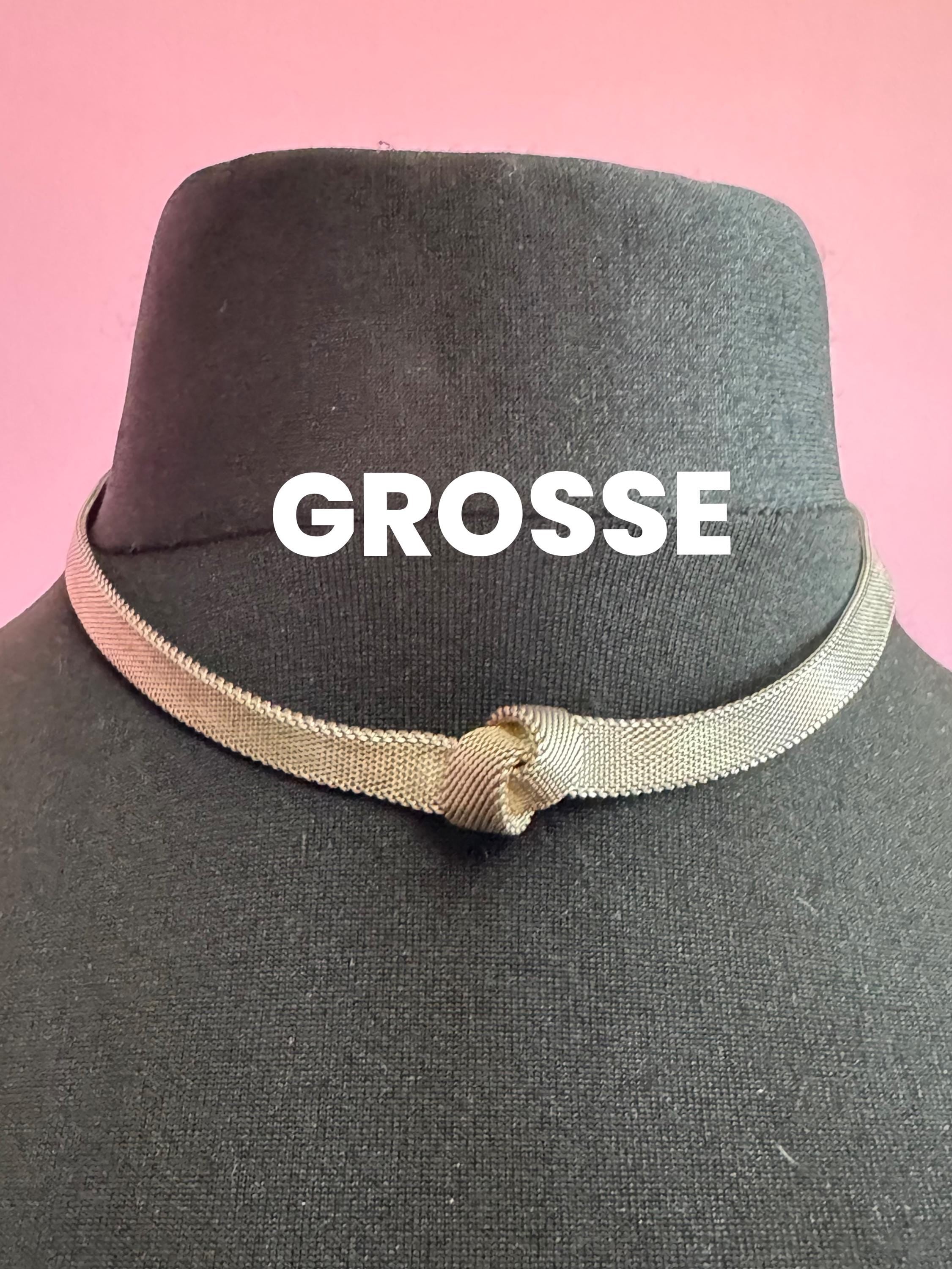 1965 signed GROSSE Germany silver tone woven mesh choker knot necklace Designer 42cm