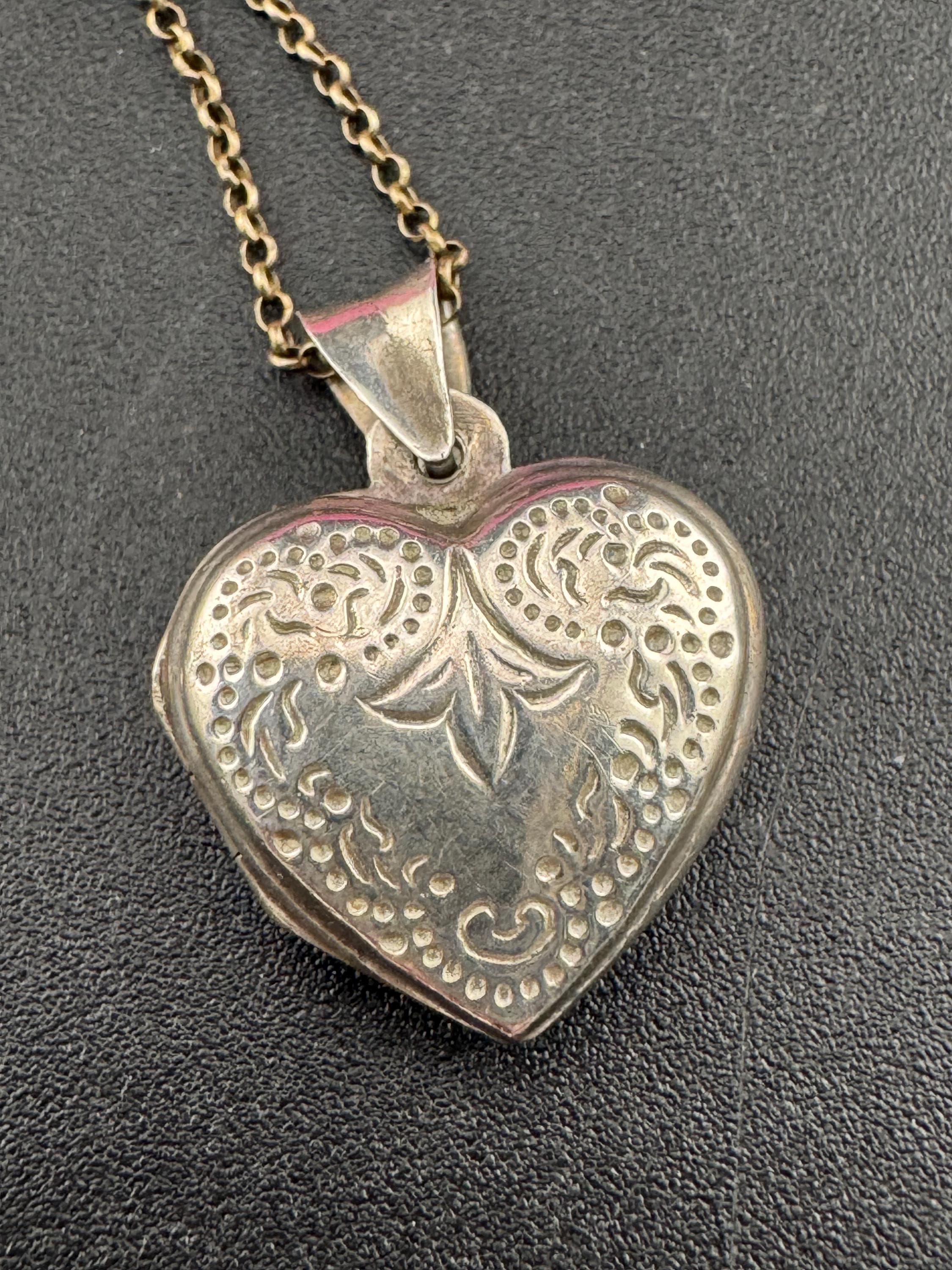 Vintage small heart silver photo Locket with engraved design, memorial keepsake stamped on a 925 silver chain