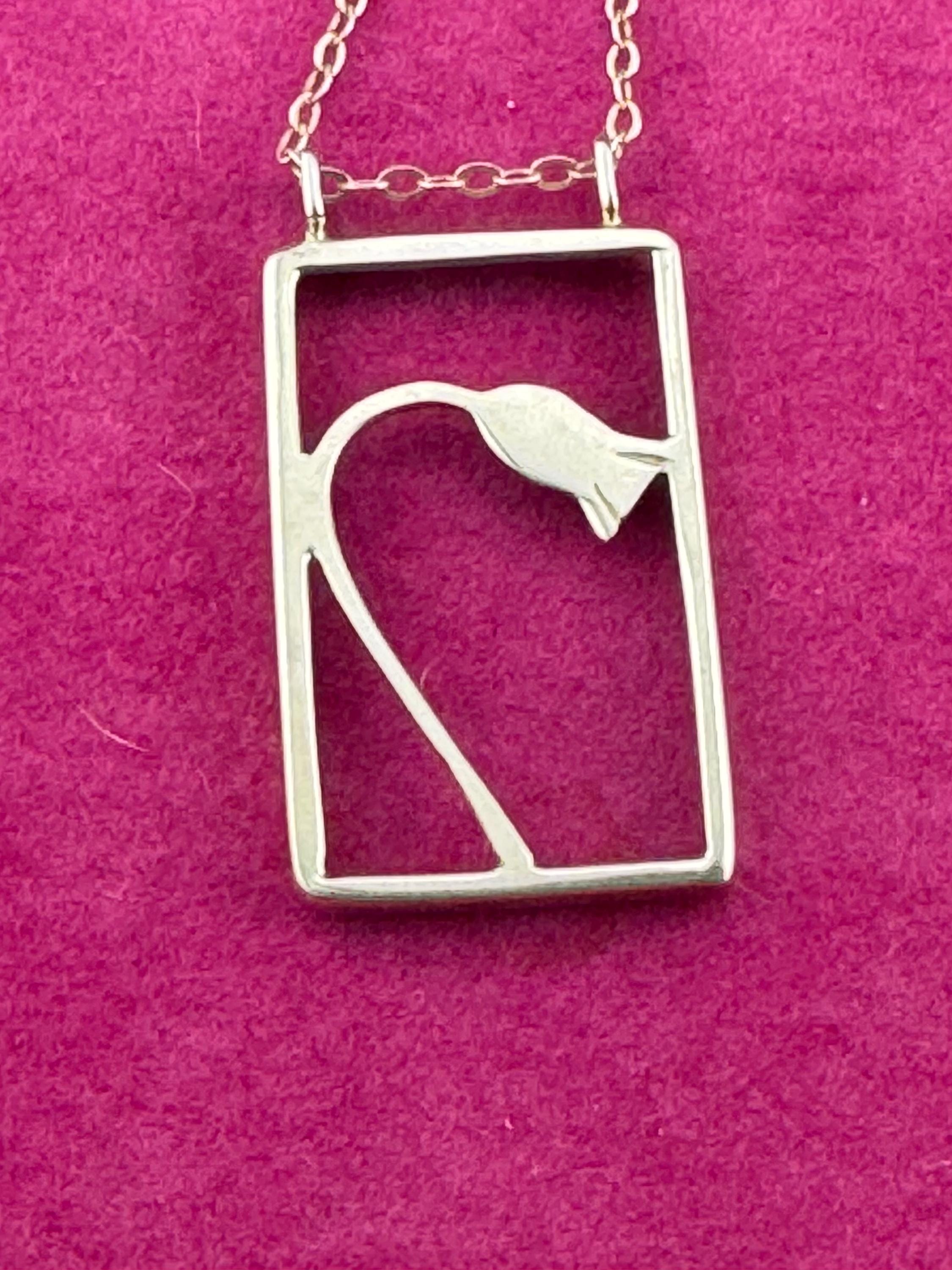 Vintage snowdrop Scottish thistle 925 Sterling Silver modernist flower pendant necklace on 60cm chain TB letter D