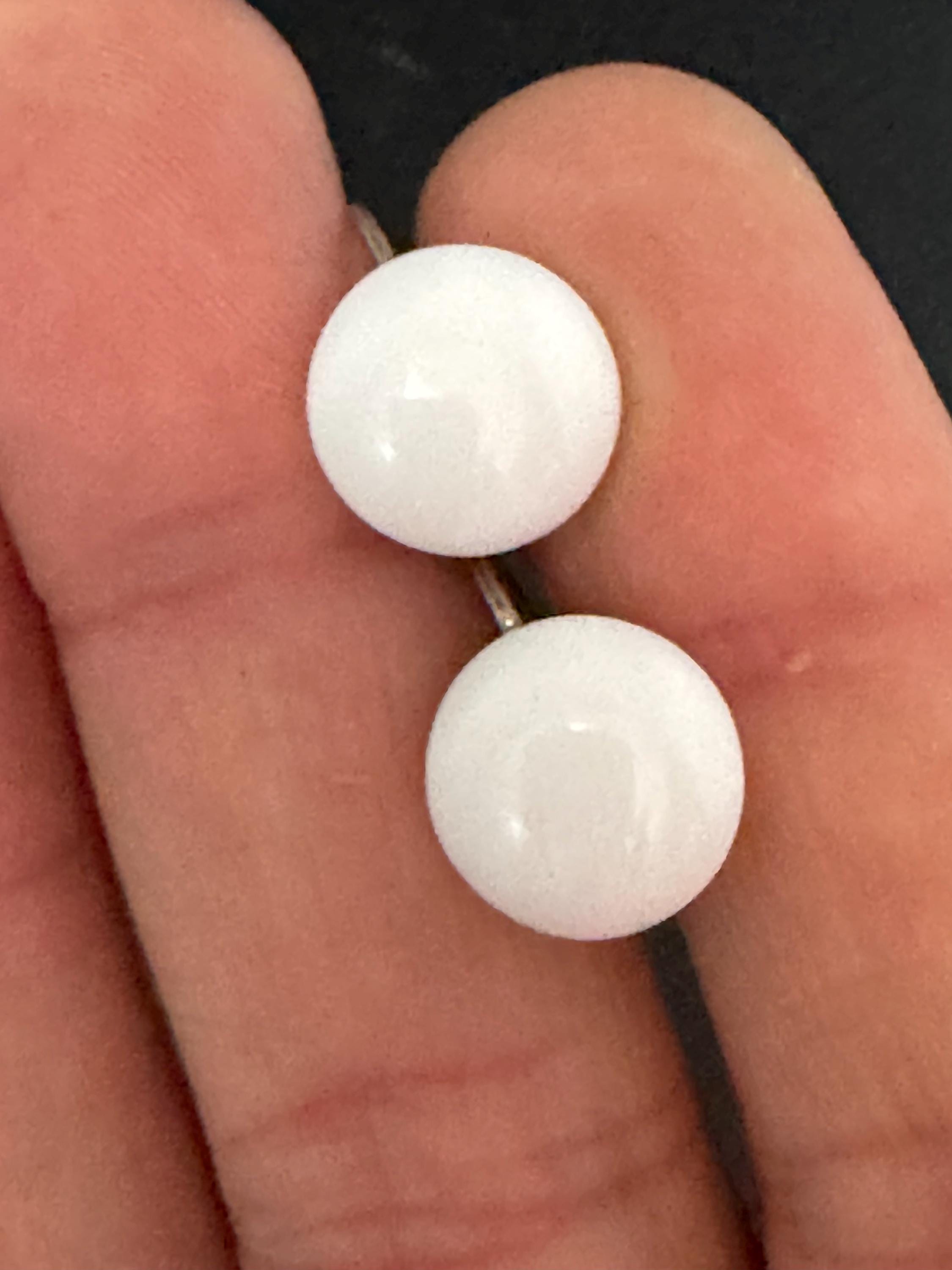 Antique to vintage round button white milk glass clip on earrings 1cm