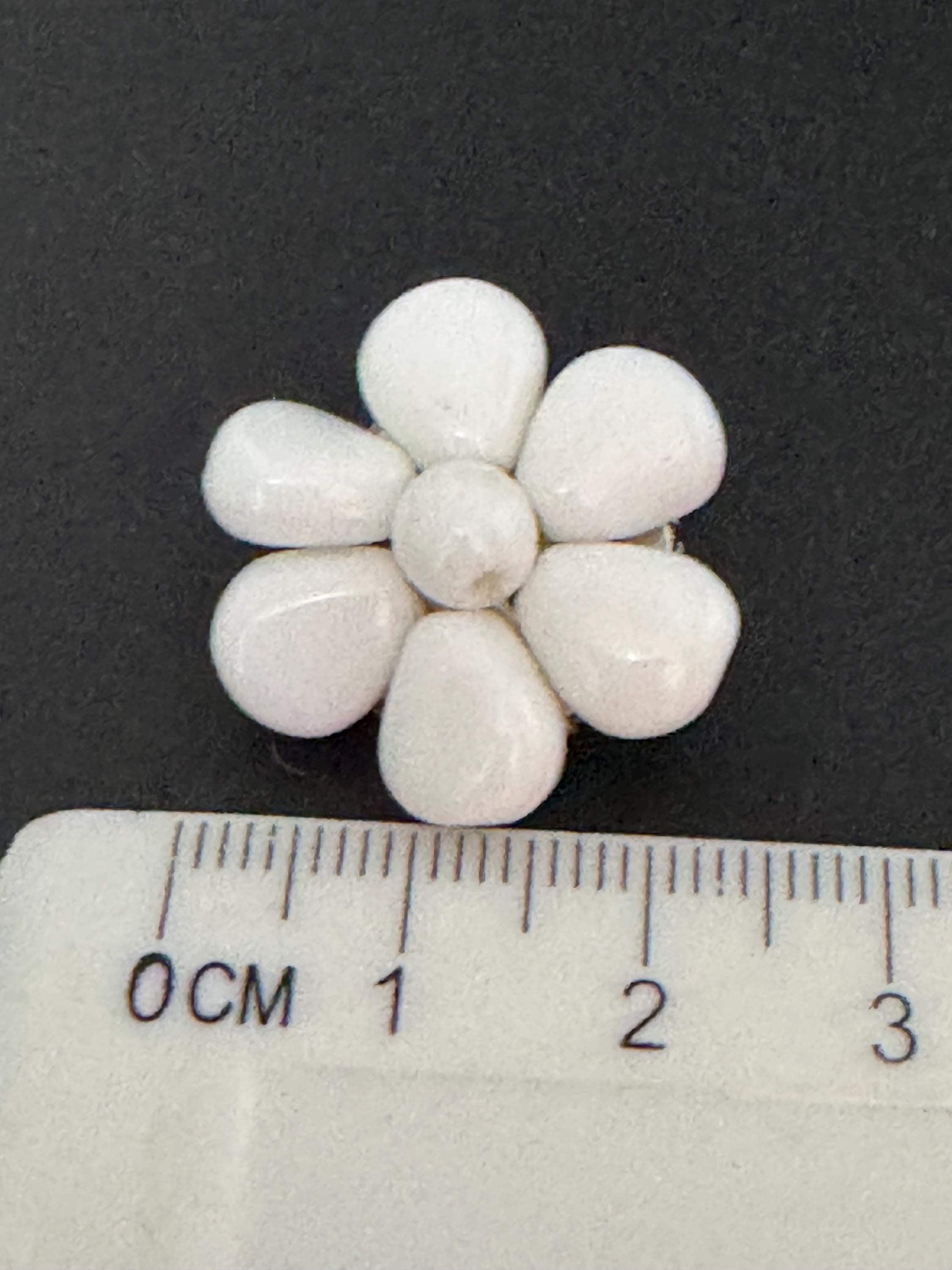 Vintage white milk glass floral beaded Cluster Clip On Earrings 1940s 1950s