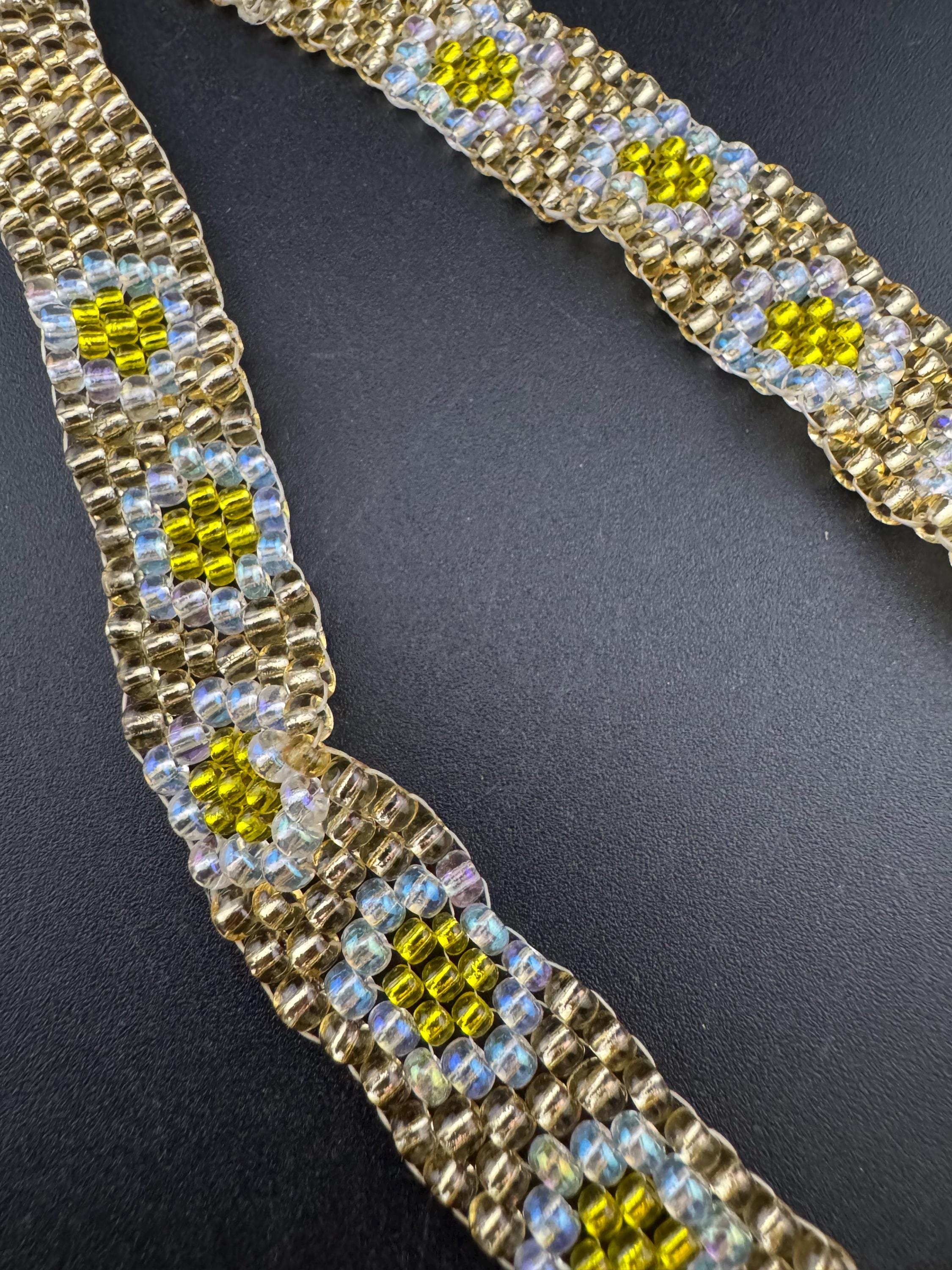 Petite 33cm very slim neck Vintage yellow daisy woven seed beaded choker necklace