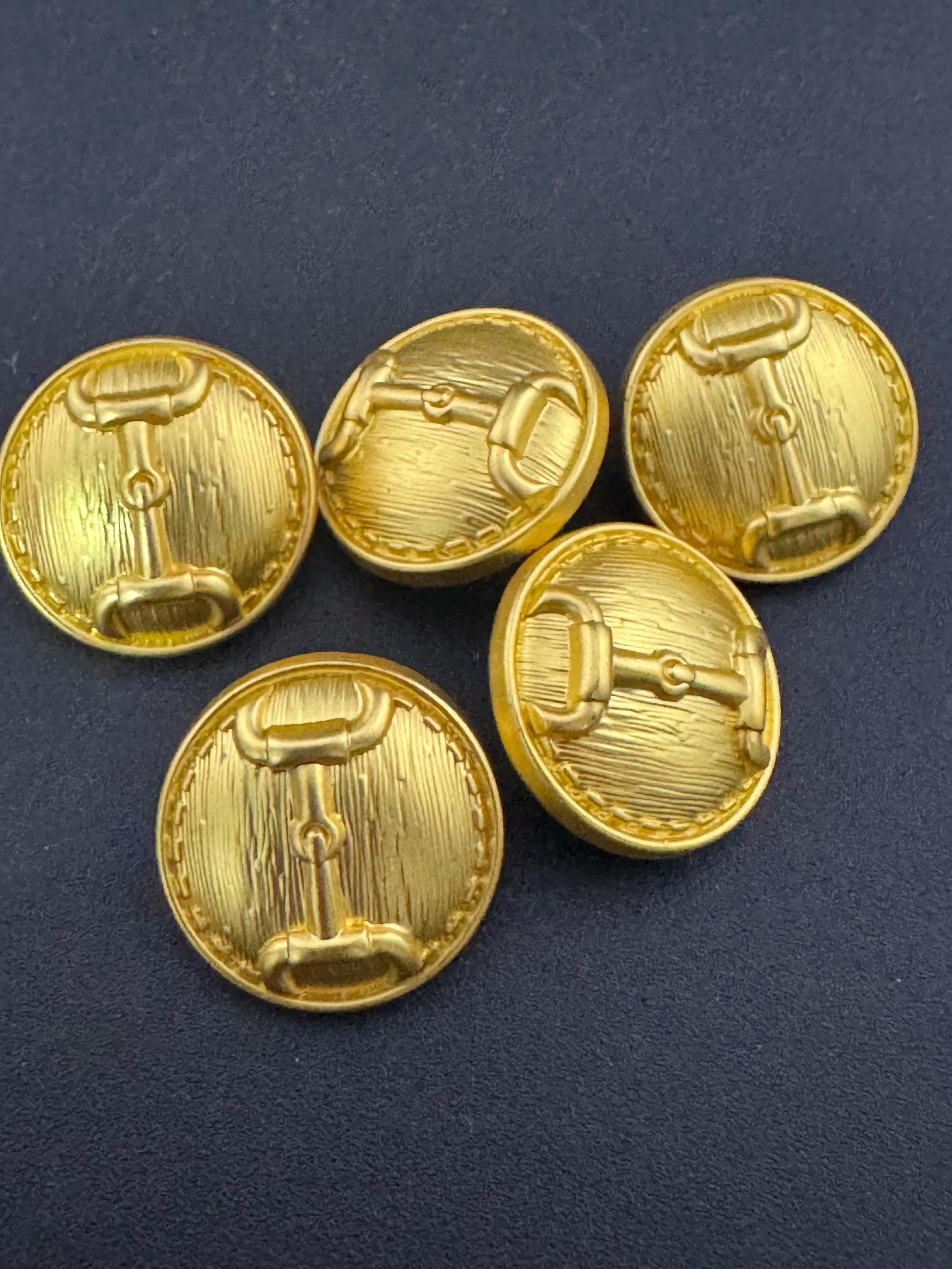 18mm Set of 5 bright Gold metal snaffle horse bit metal domed buttons