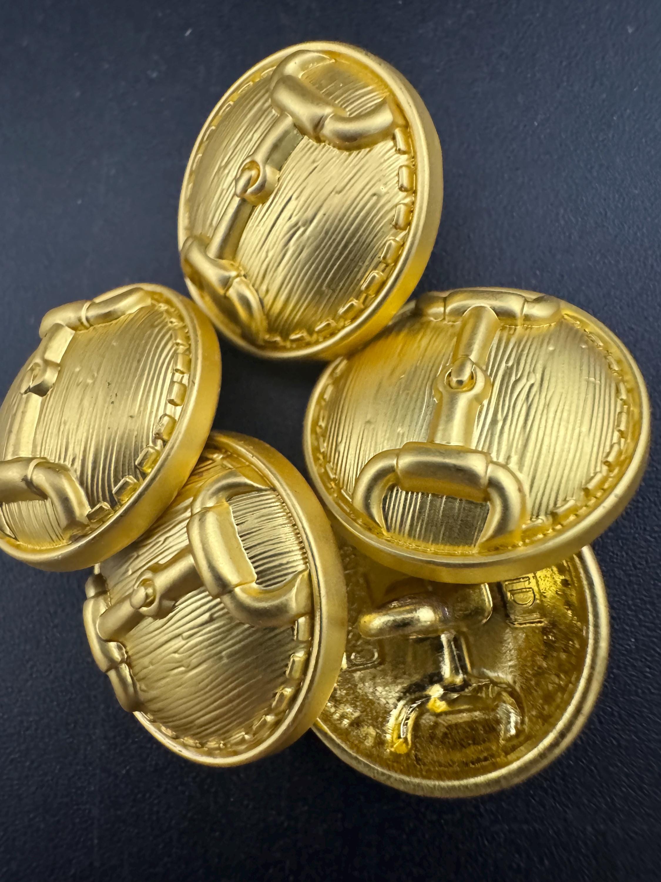 18mm Set of 5 bright Gold metal snaffle horse bit metal domed buttons