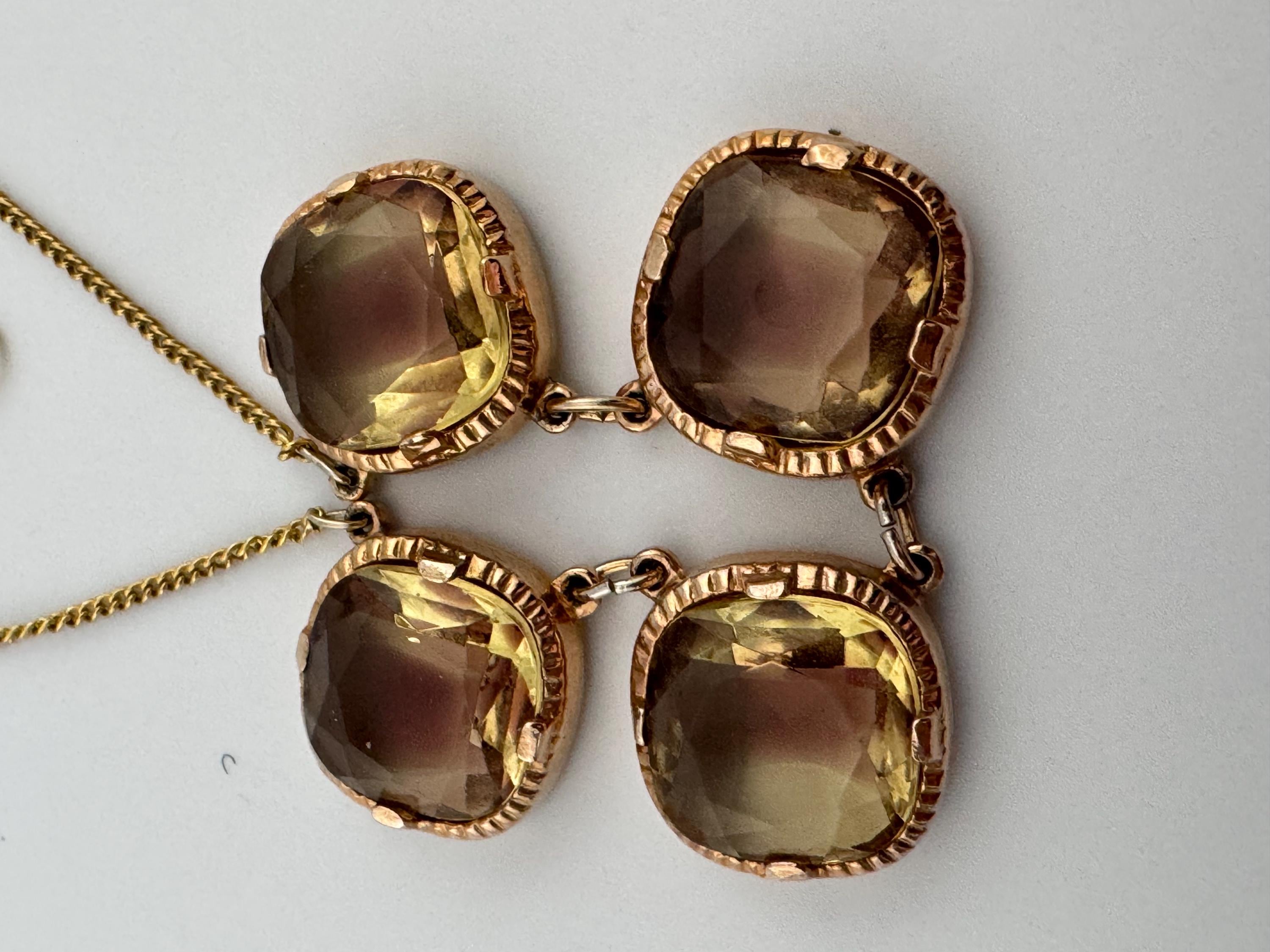 Vintage Rivière Gold Tone Necklace: Amethyst Citrine Glass, 39cm