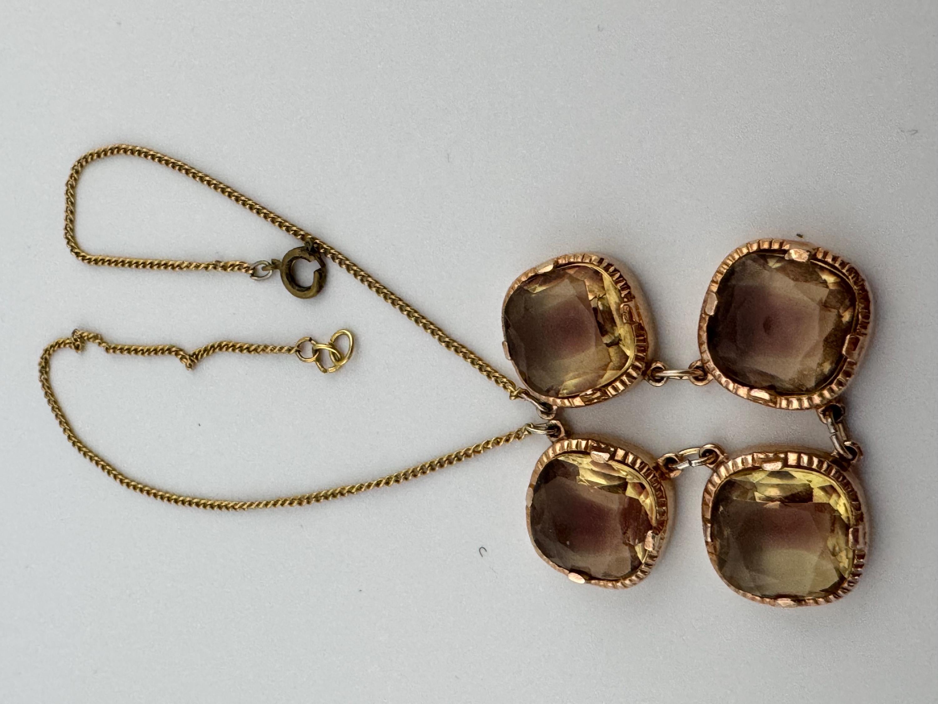 Vintage Rivière Gold Tone Necklace: Amethyst Citrine Glass, 39cm