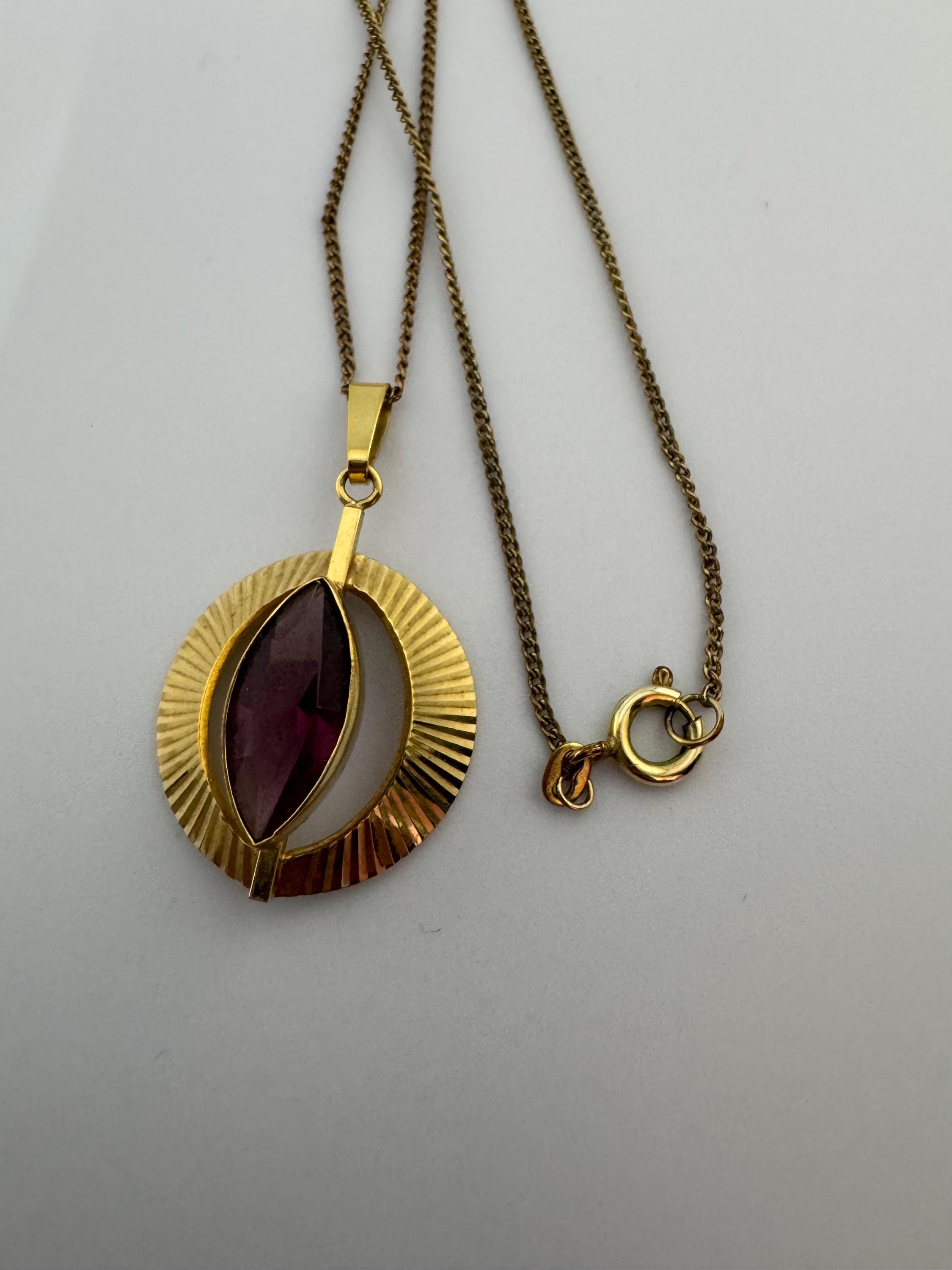 Signed K&L Kordes and Lichtenfels rolled gold amethyst purple  gemstone pendant necklace 46cm