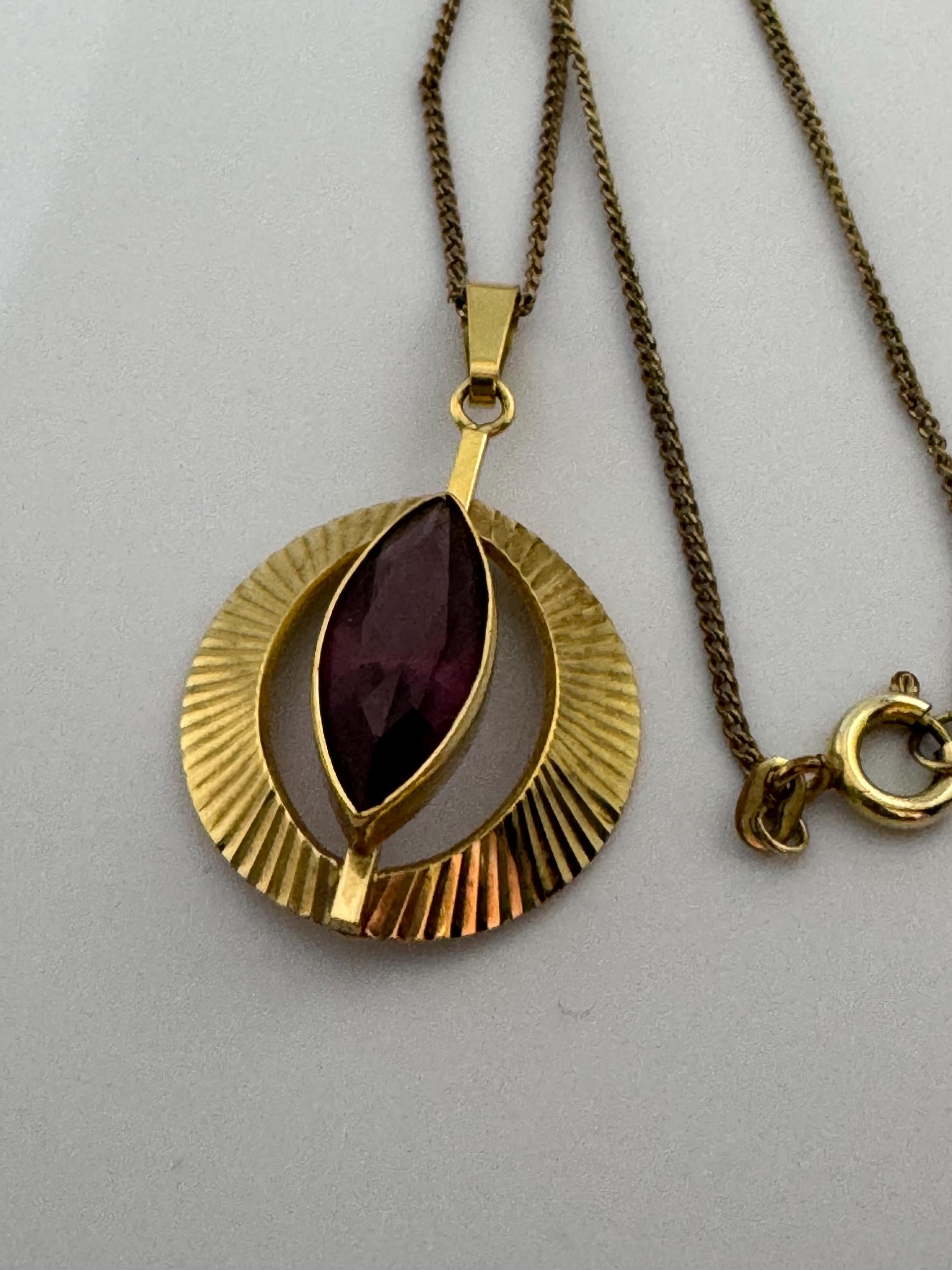 Signed K&L Kordes and Lichtenfels rolled gold amethyst purple  gemstone pendant necklace 46cm
