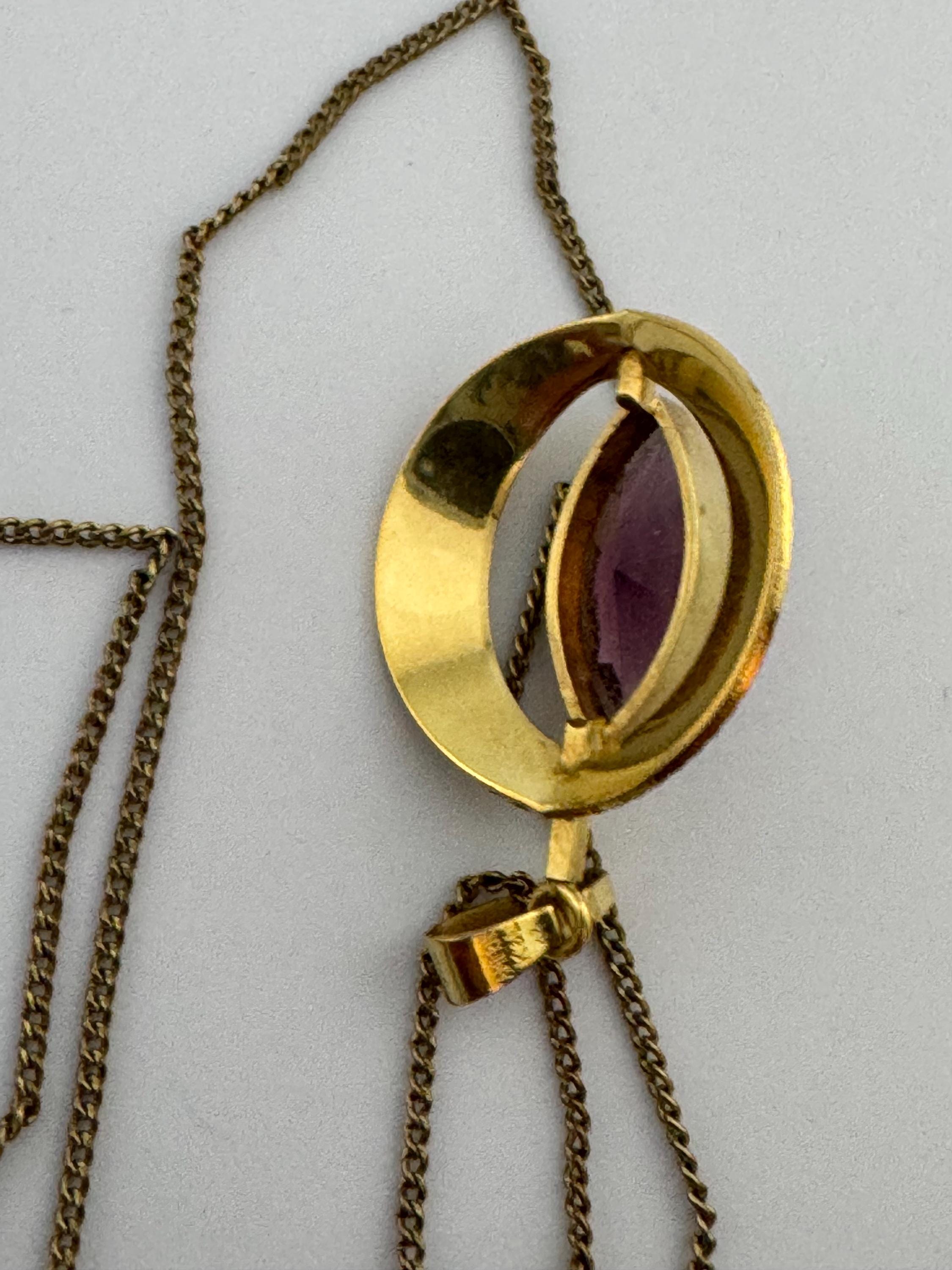 Signed K&L Kordes and Lichtenfels rolled gold amethyst purple  gemstone pendant necklace 46cm