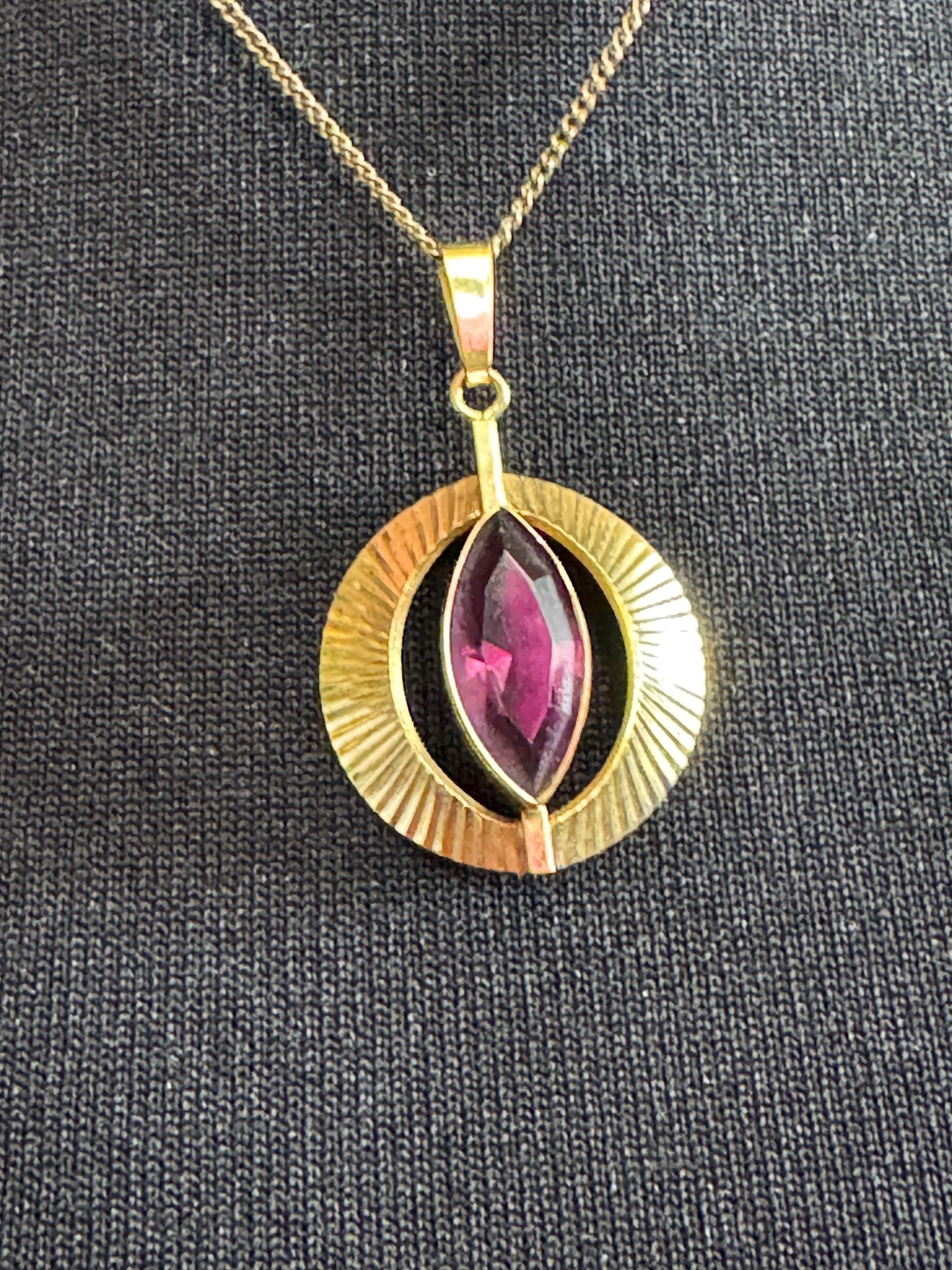 Signed K&L Kordes and Lichtenfels rolled gold amethyst purple  gemstone pendant necklace 46cm