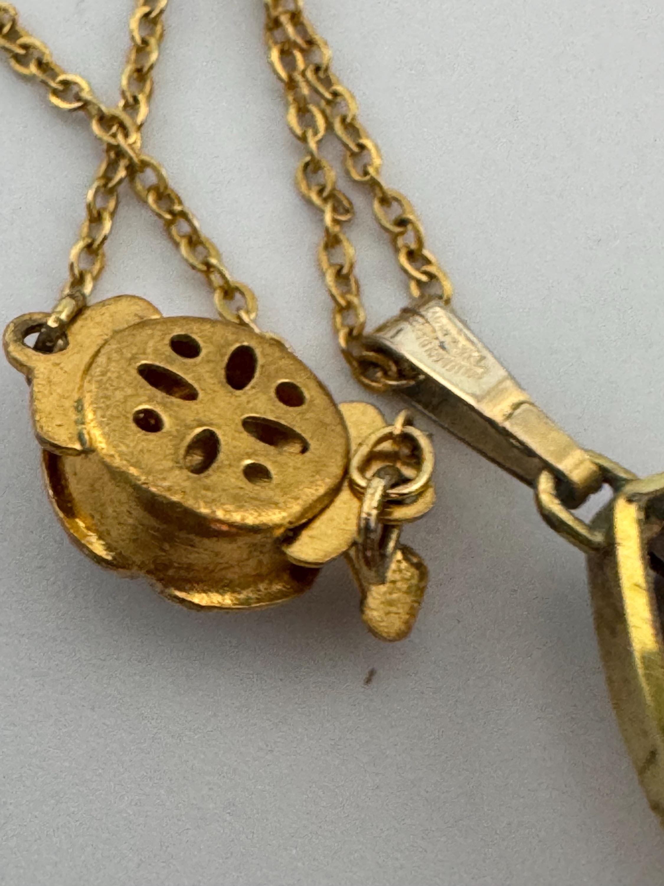 Signed rolled gold foreign amethyst purple teardrop gemstone pendant necklace 46cm