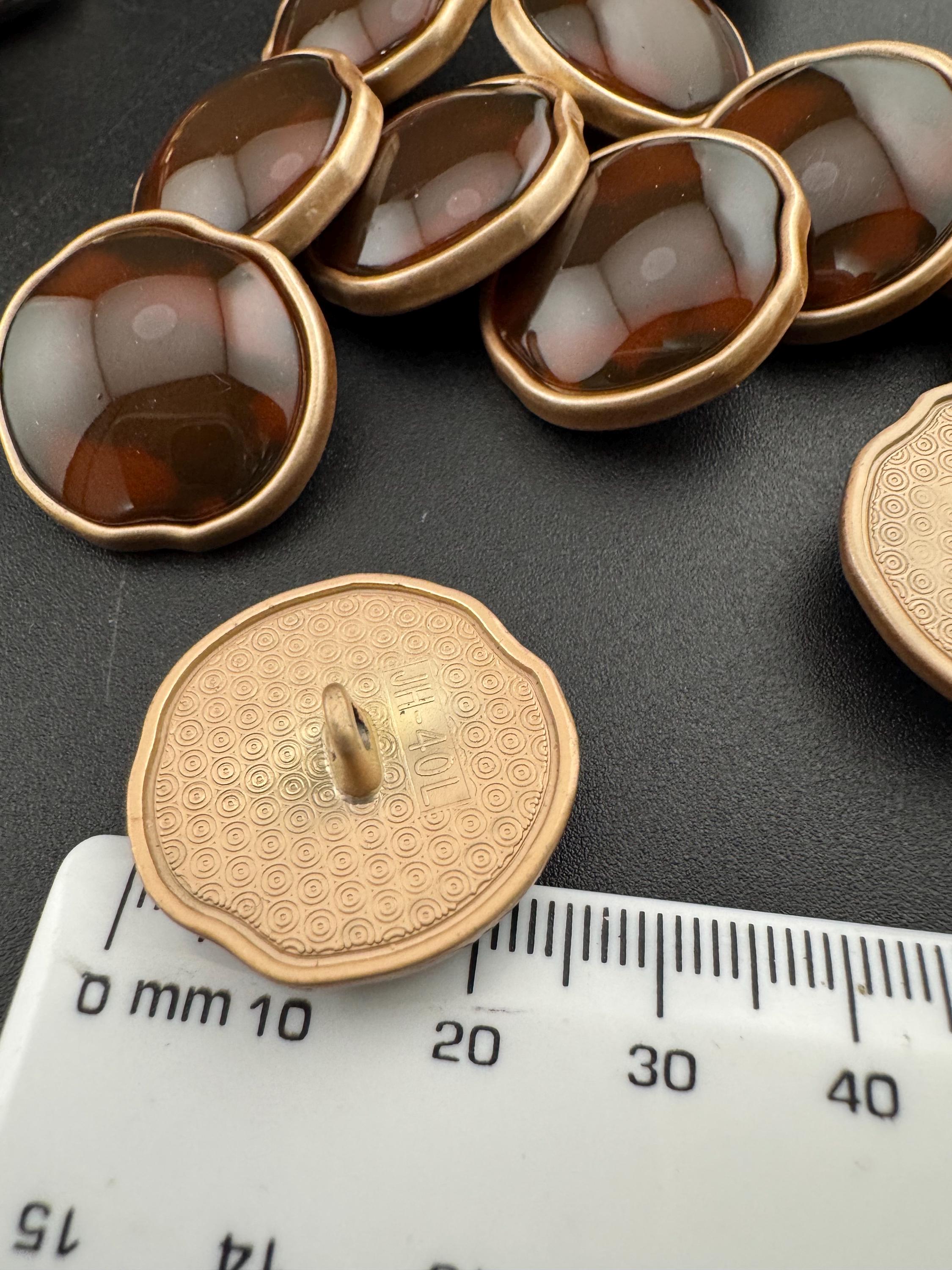 5 Faux Tortoiseshell Buttons: 25mm Brown Acrylic with Gold Shank
