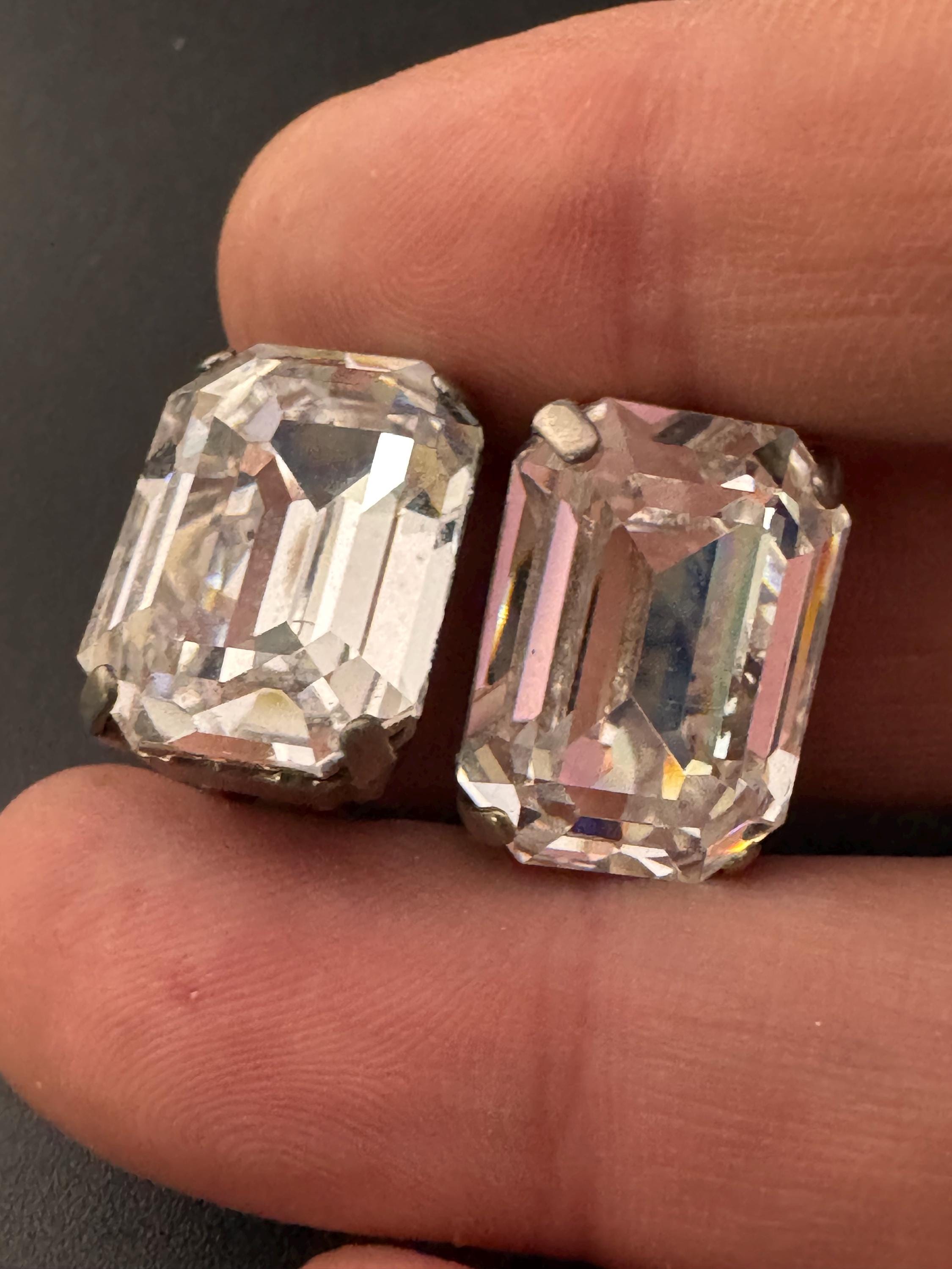 Vintage super sparkly octagonal Clip On Earrings clear Diamanté 1.5cm