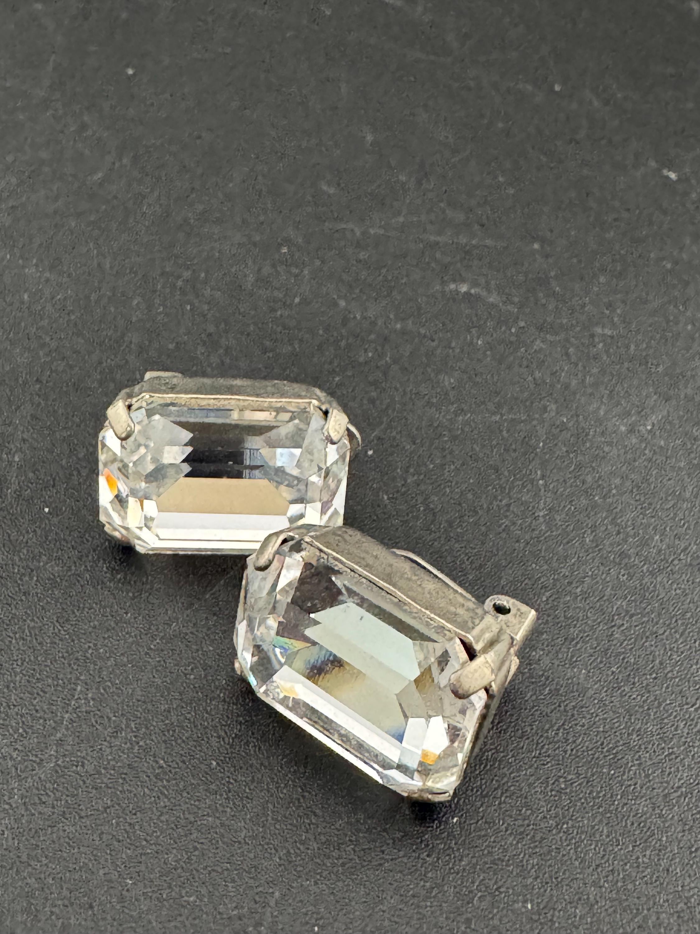 Vintage super sparkly octagonal Clip On Earrings clear Diamanté 1.5cm