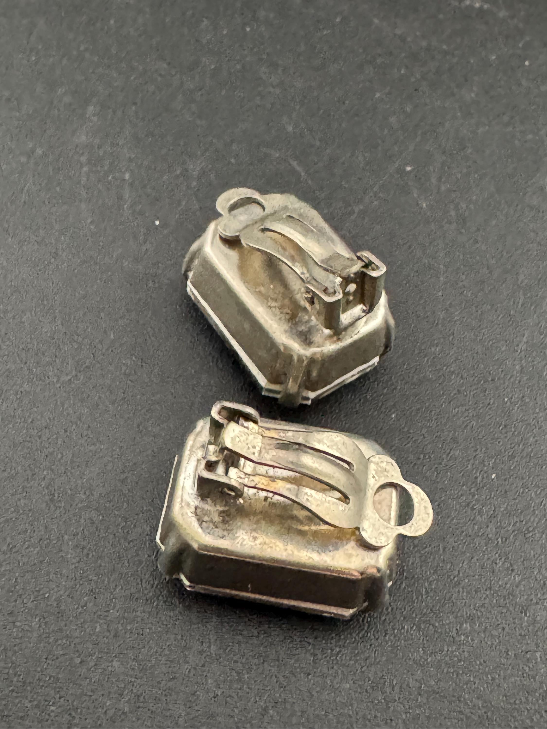 Vintage super sparkly octagonal Clip On Earrings clear Diamanté 1.5cm