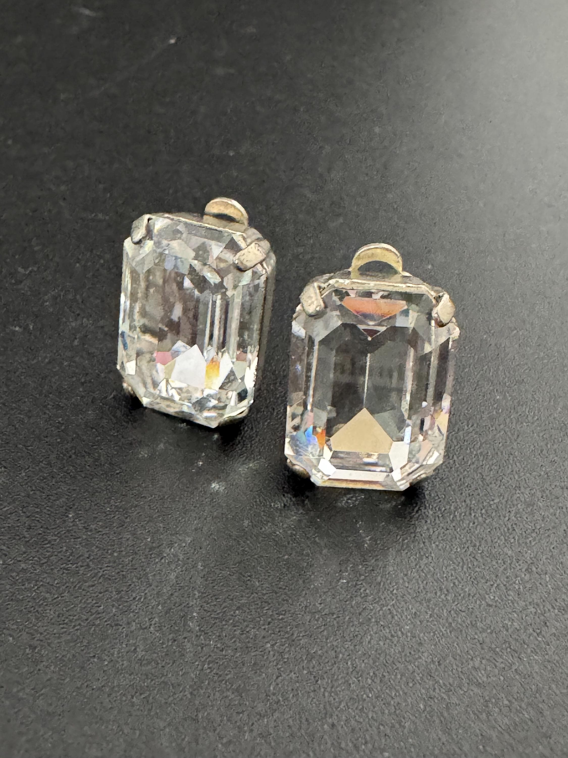 Vintage super sparkly octagonal Clip On Earrings clear Diamanté 1.5cm
